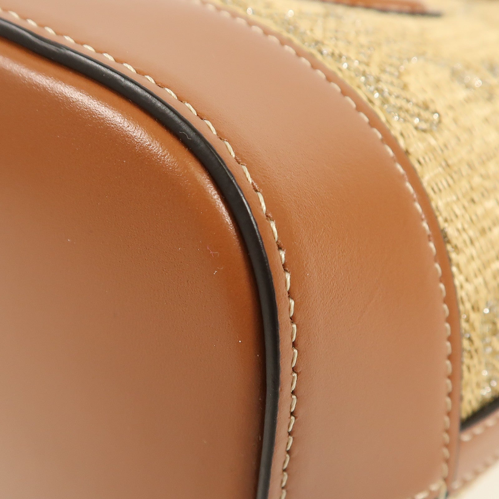 CELINE Raffia Bucket Cuir Triomphe金扣肩背袋