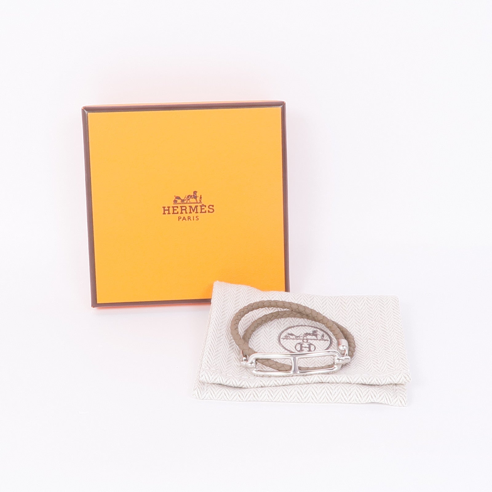 HERMES 皮革Roulis Double Tour銀扣手帶