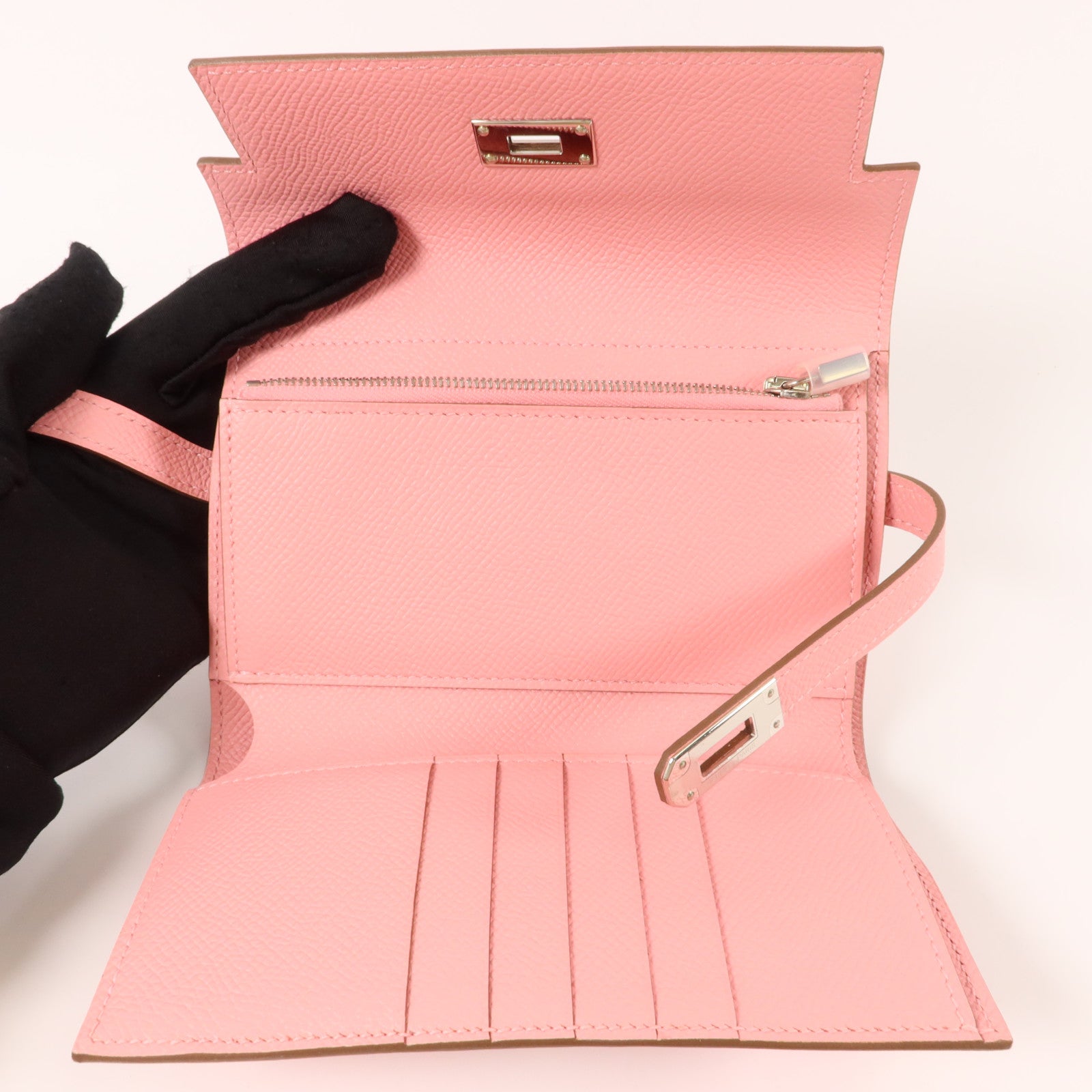 HERMES Epsom皮革Kelly Wallet M錢包Rose Confetti