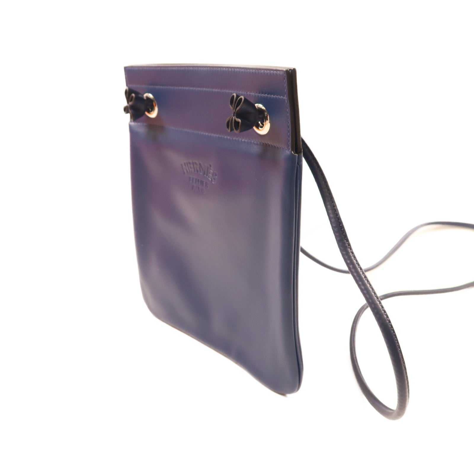 HERMES Swift皮革Aline Mini銀扣肩背袋深邃藍色