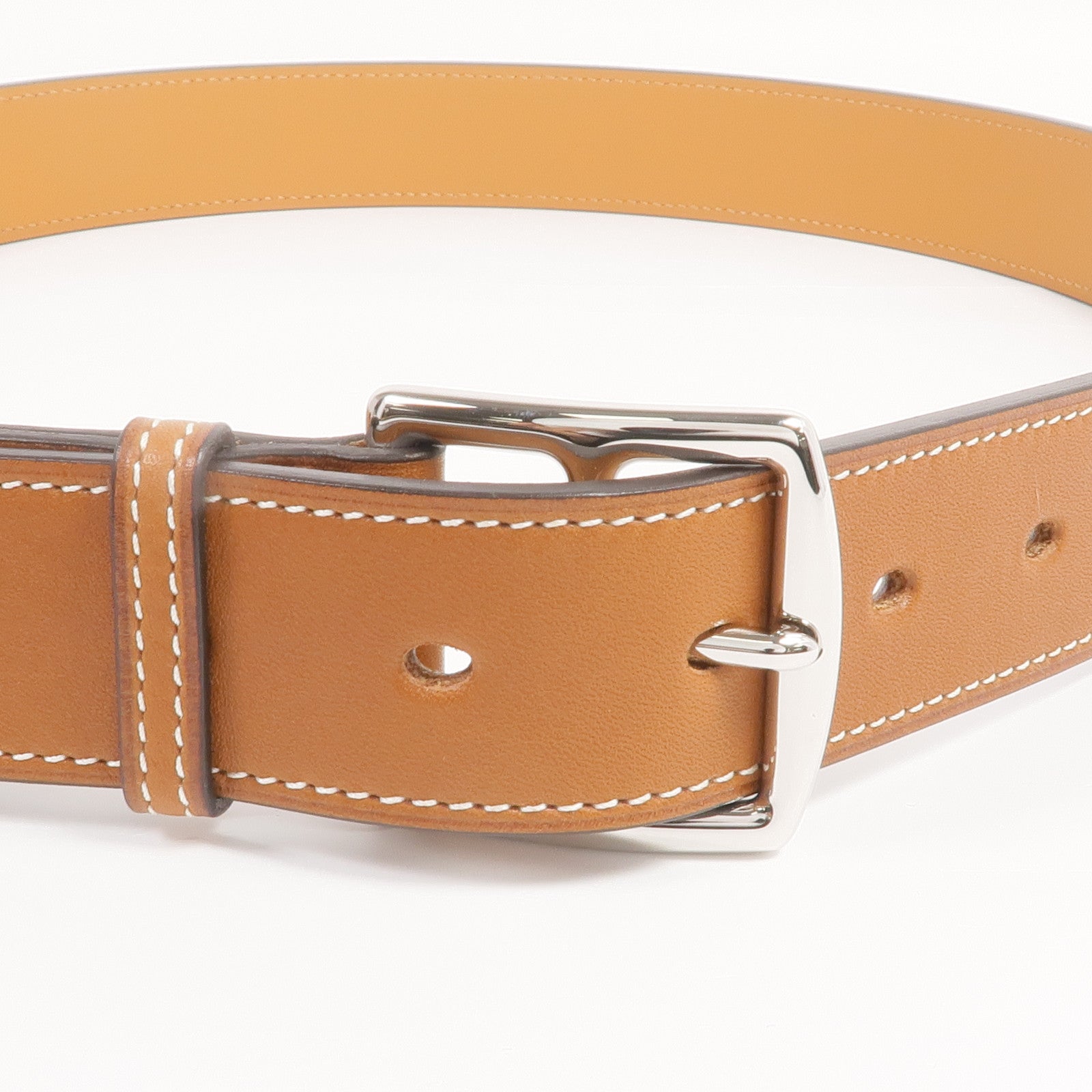 HERMES Barenia皮革Etriviere 32 Belt銀扣皮帶Gold