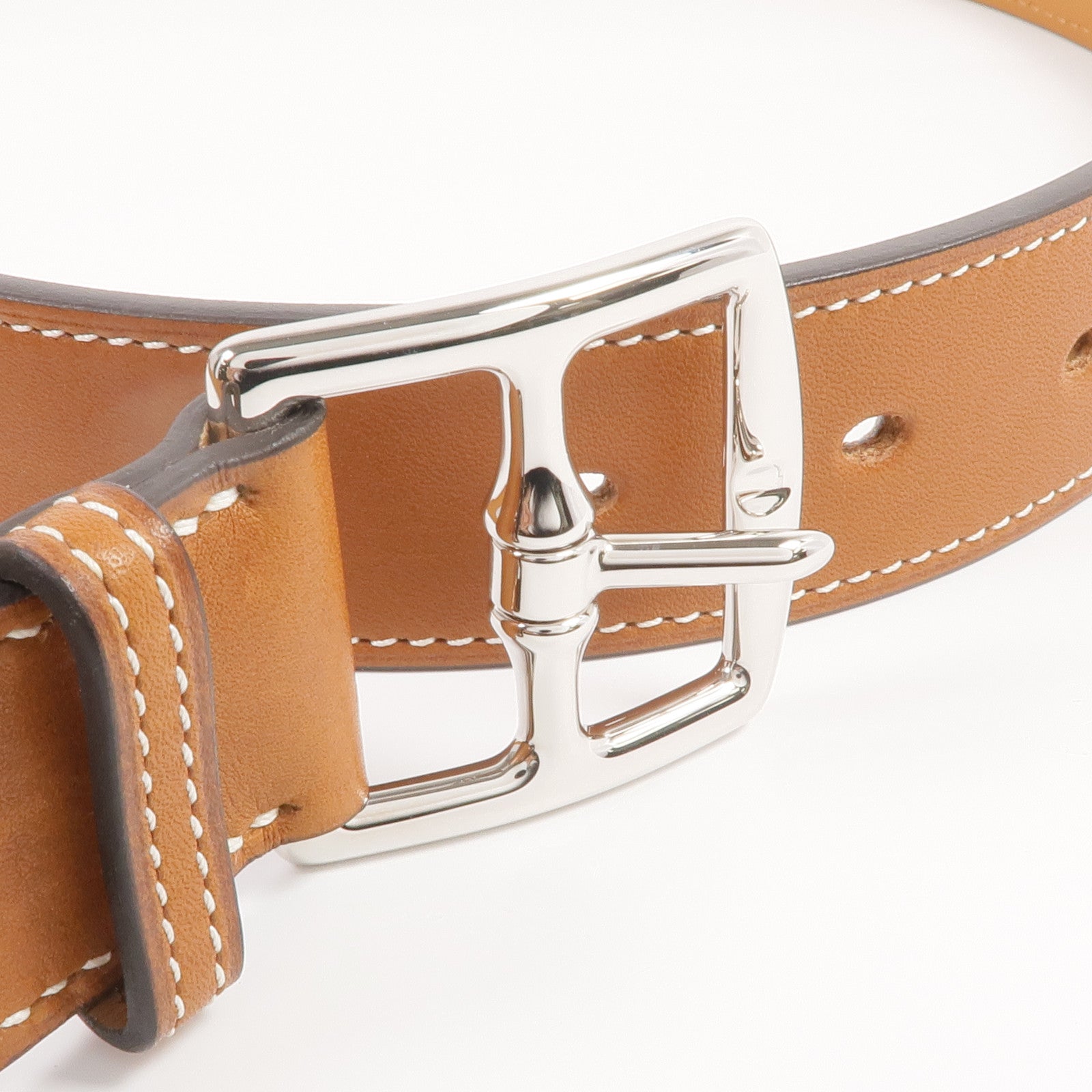 HERMES Barenia皮革Etriviere 32 Belt銀扣皮帶Gold