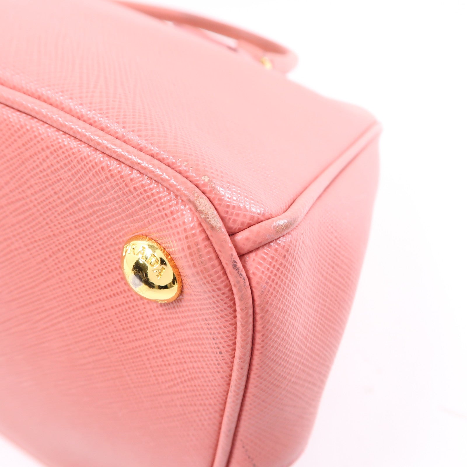 PRADA Saffiano皮革Galleria Medium金扣手挽肩背兩用袋粉紅色