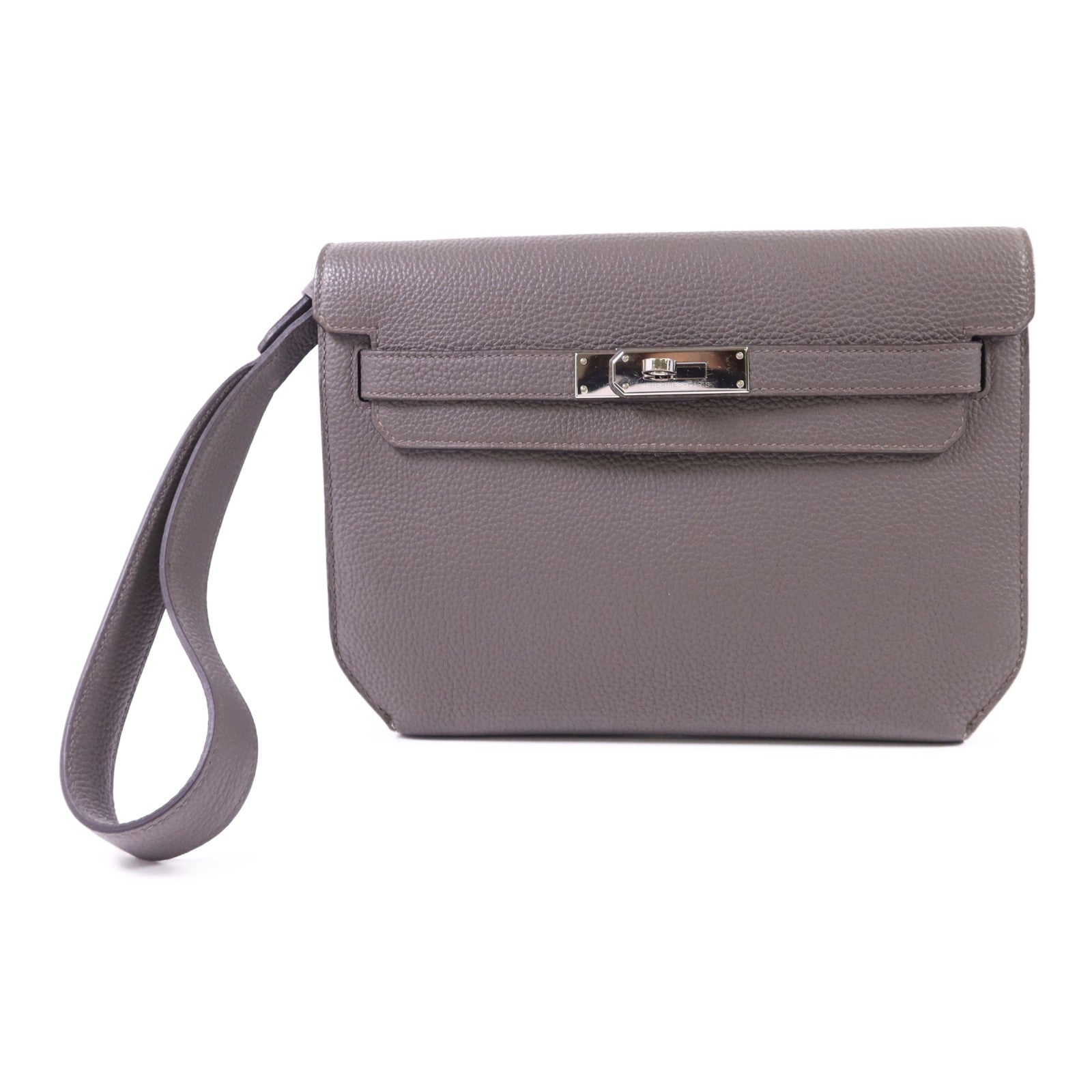 HERMES Togo皮革Depeches 25銀扣小袋手拿包Etain