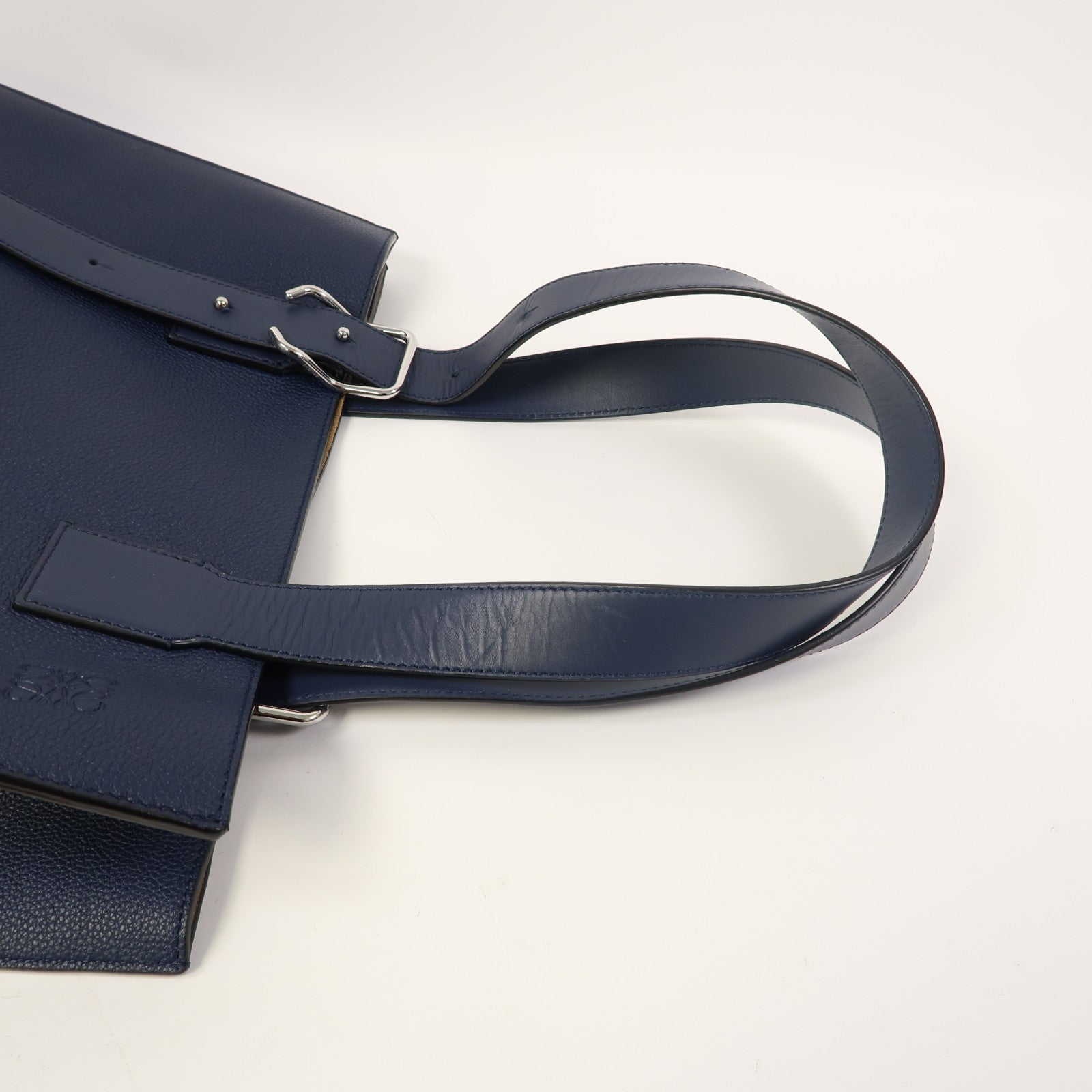 LOEWE 牛皮皮革Tote Bag銀扣肩背袋藍色