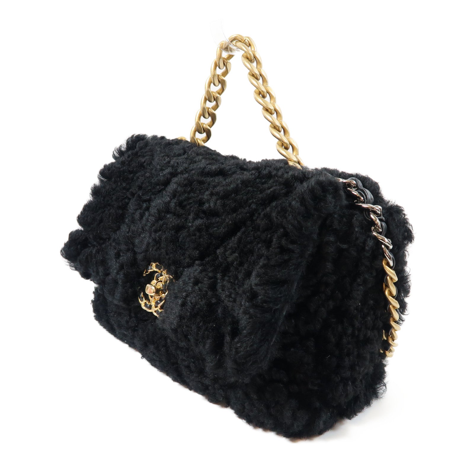 CHANEL 【激減優惠】毛茸2 Way Chain Shoulder Bag金扣鏈帶肩背袋黑色