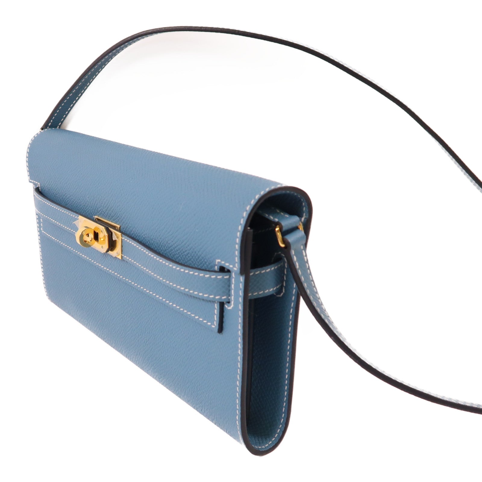 HERMES Epsom皮革Kelly To Go金扣肩背袋75 Bleu Jean/牛仔藍