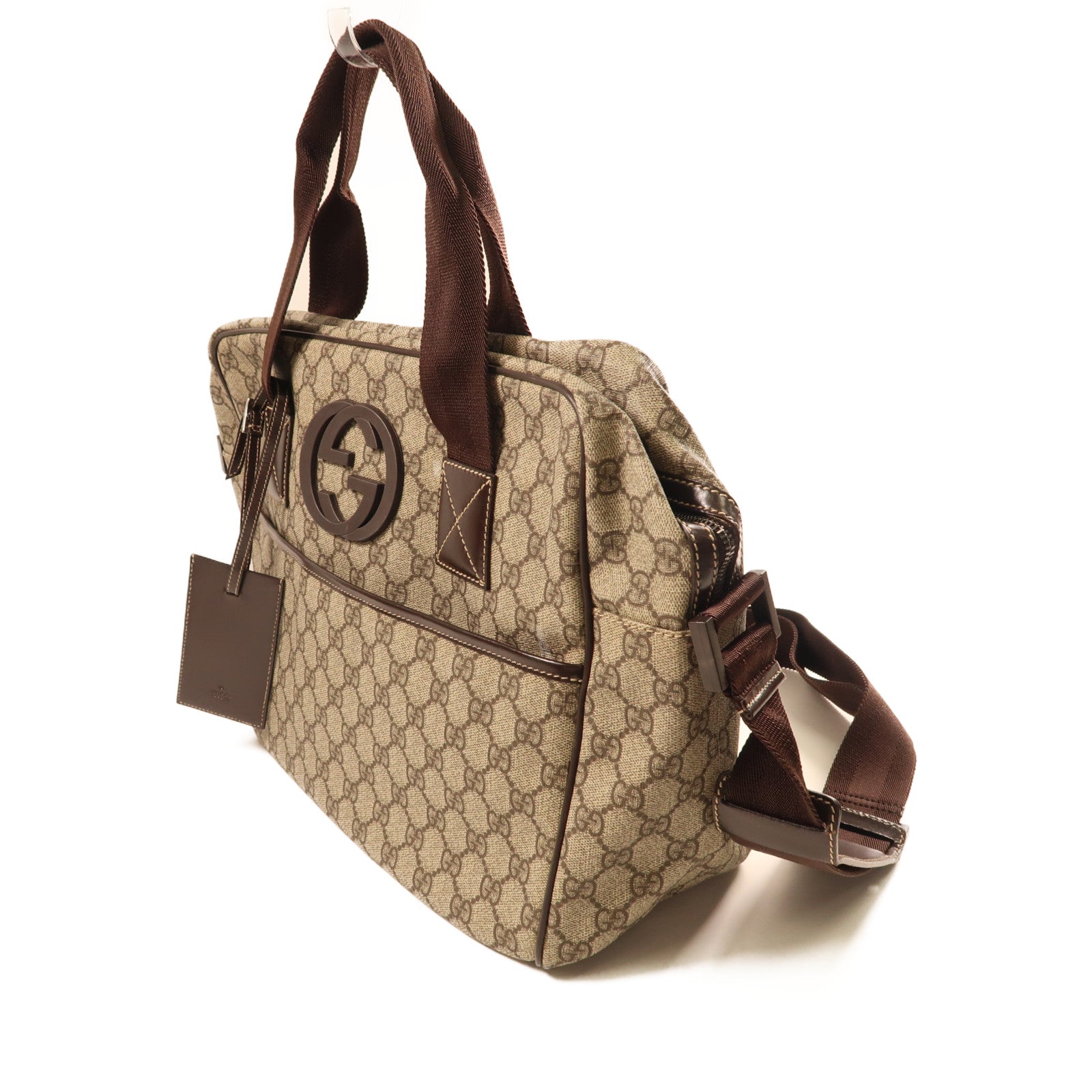 GUCCI 塗層帆布2 Way Shoulder手挽肩背兩用袋啡色