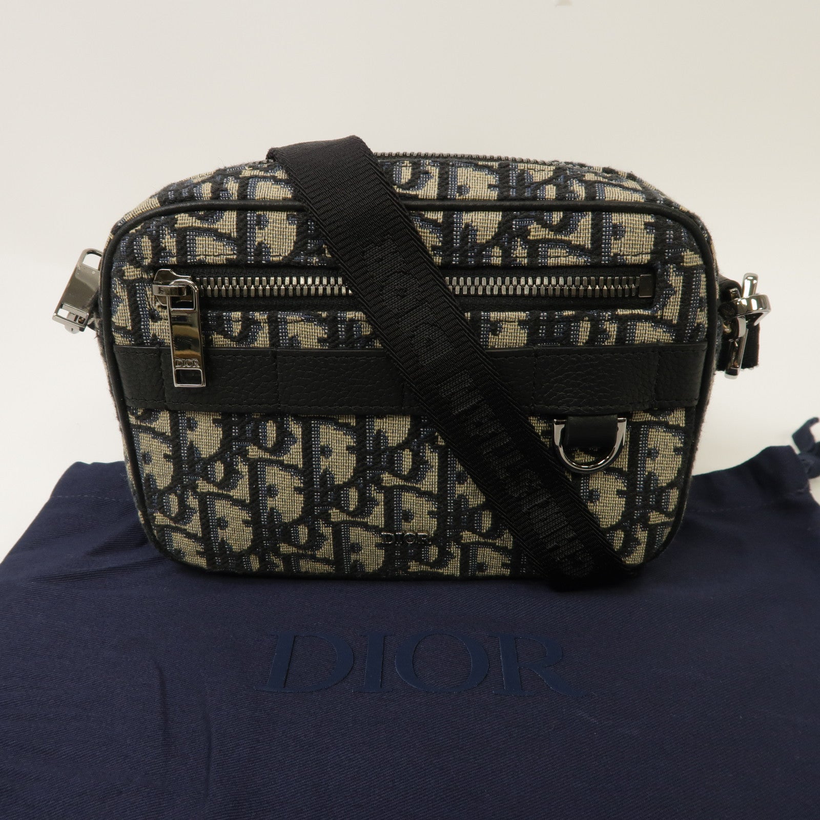 Dior 帆布Safari Mini Messenger銀扣肩背袋藍色