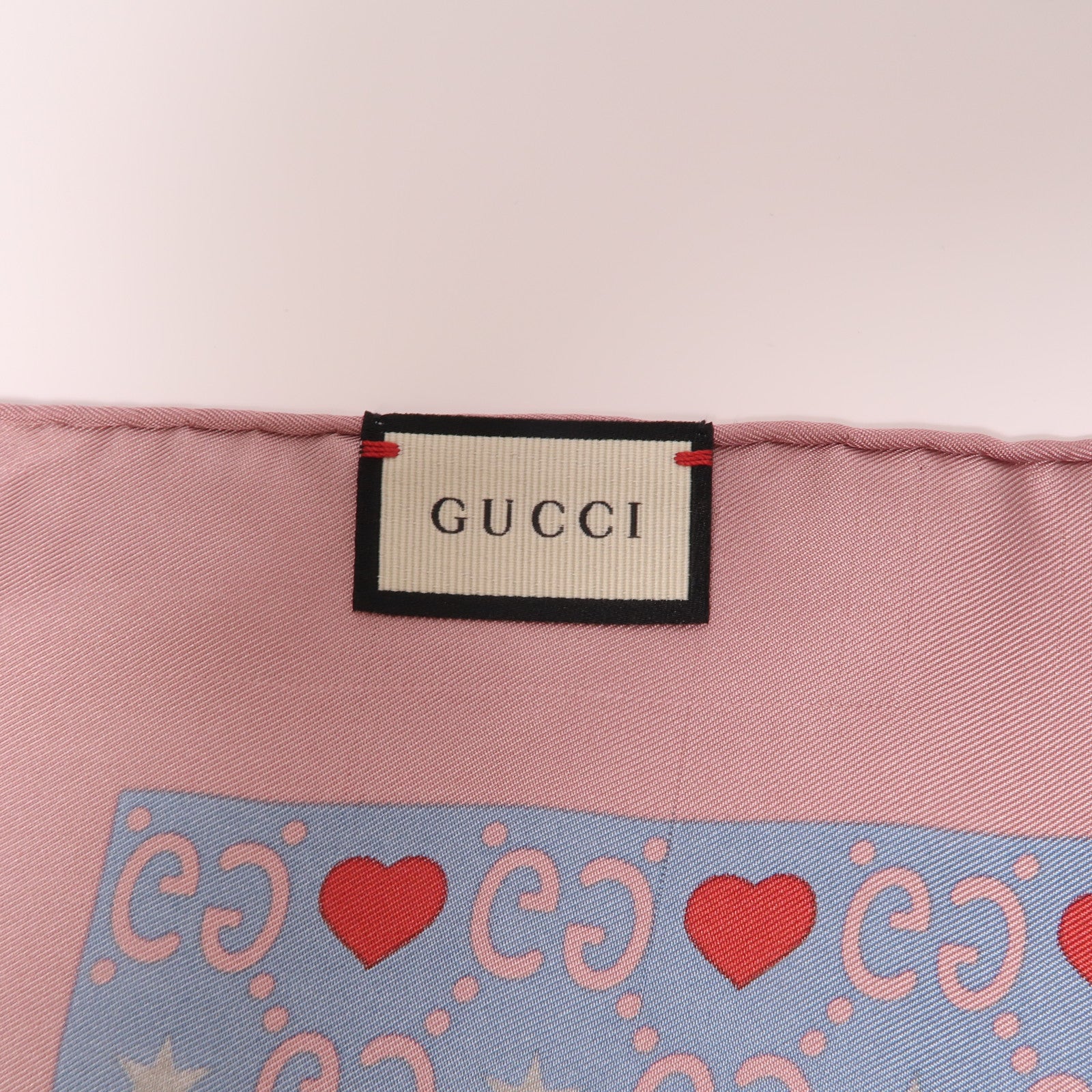 GUCCI 【激減優惠】絲質GG Heart-Print絲巾藍色/粉紅色