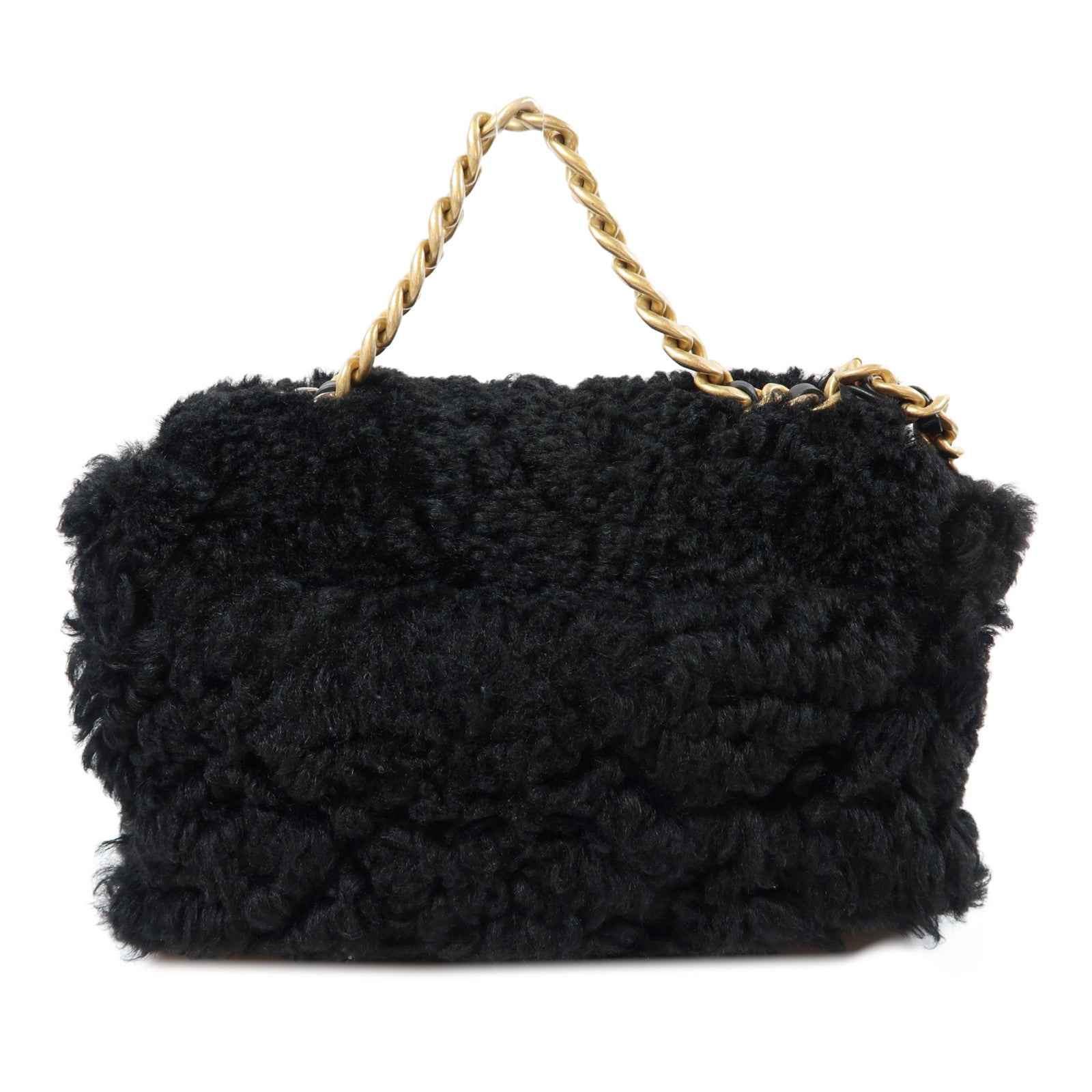 CHANEL 【激減優惠】毛茸2 Way Chain Shoulder Bag金扣鏈帶肩背袋黑色