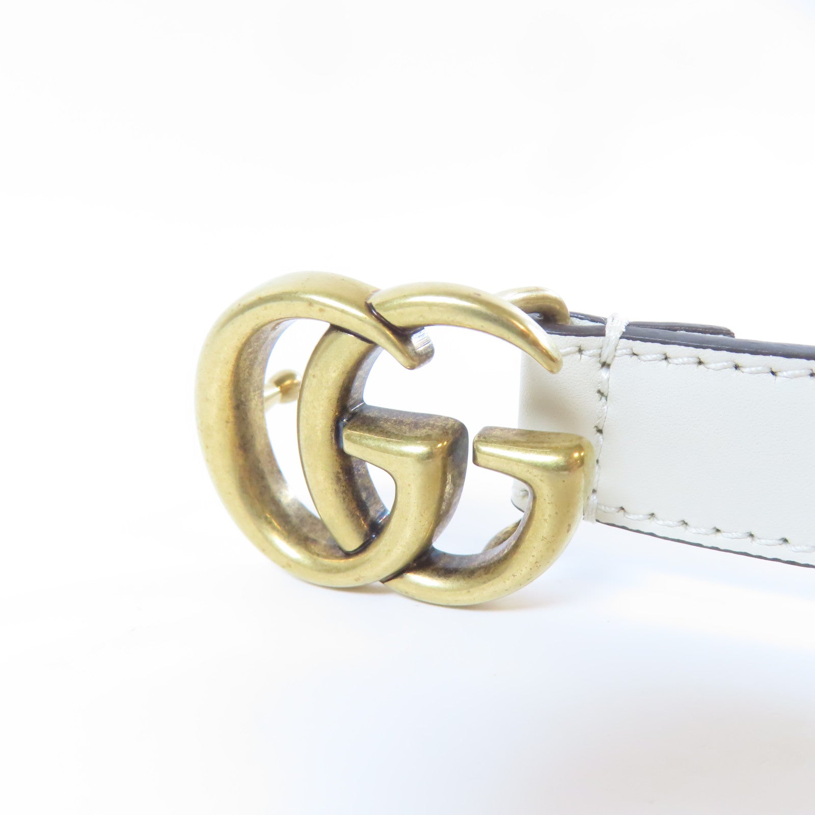 GUCCI 皮革Belt金扣皮帶白色