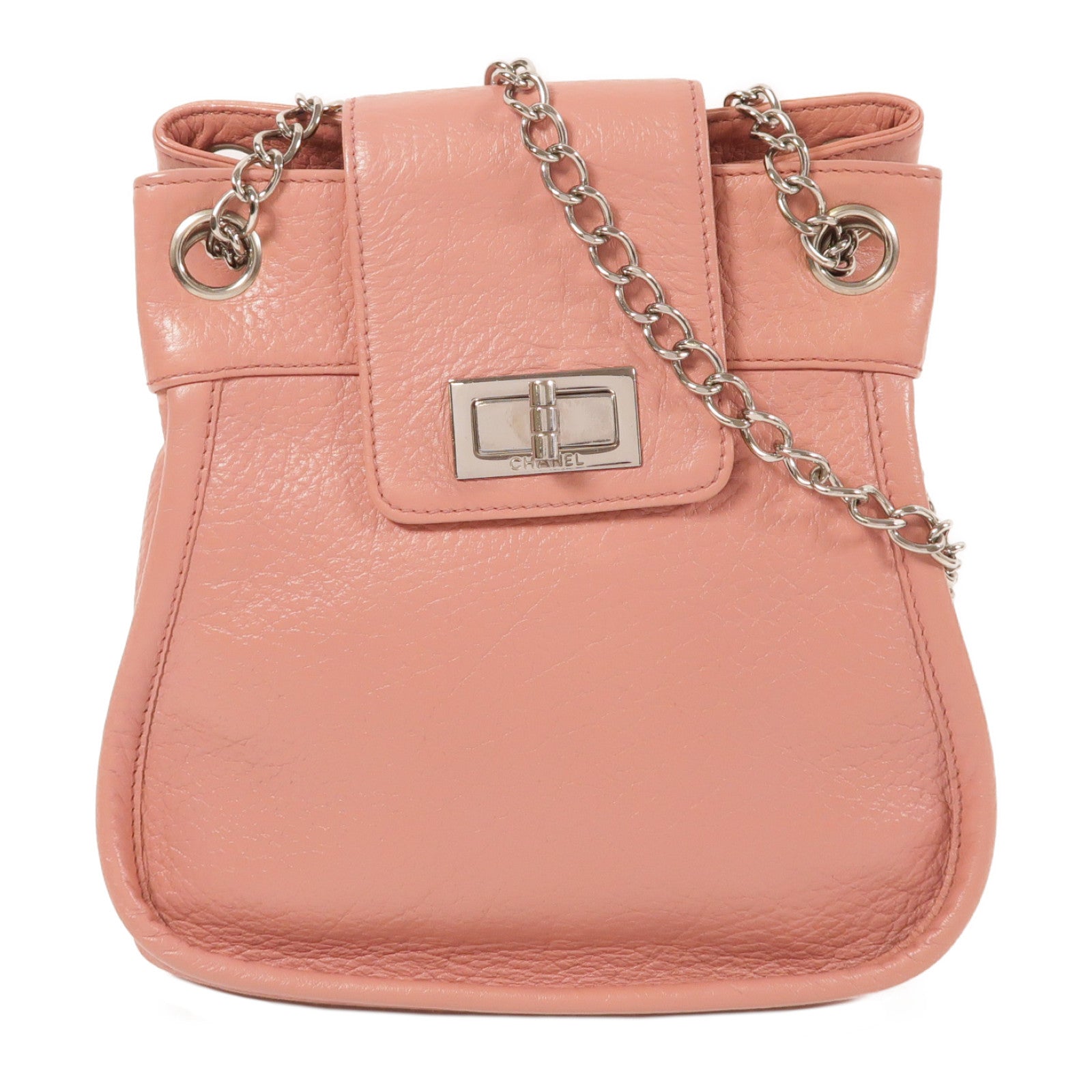 CHANEL CC SHW 2.55 Chain Shoulder Bag Calfskin Leather Pink