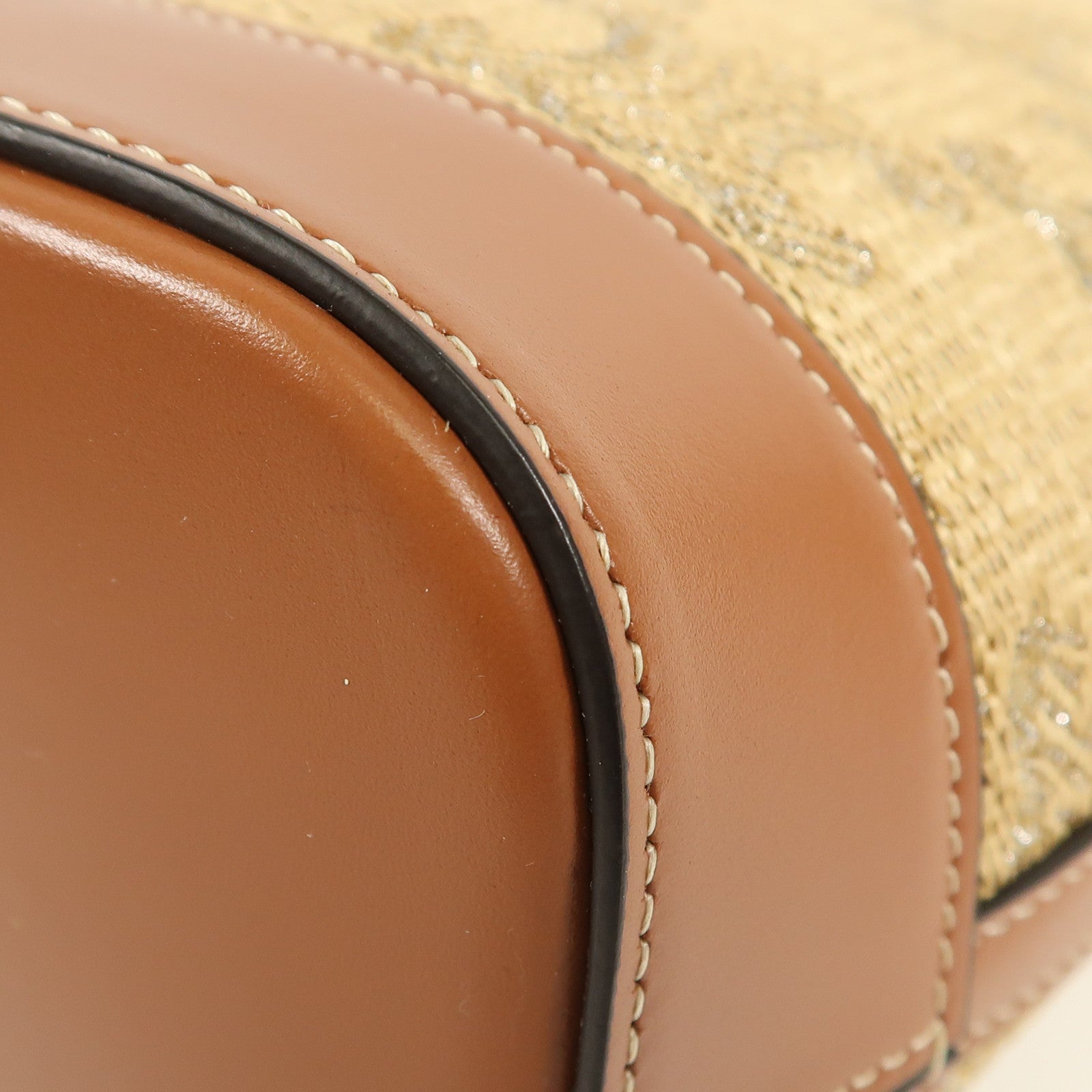 CELINE Raffia Bucket Cuir Triomphe金扣肩背袋