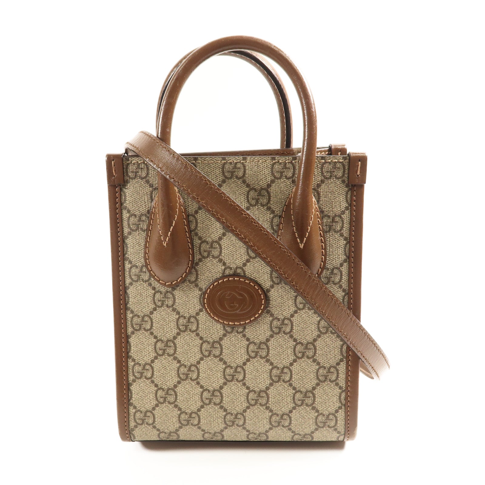 GUCCI 塗層帆布Interlocking G Mini Tote Bag金扣手挽肩背兩用袋