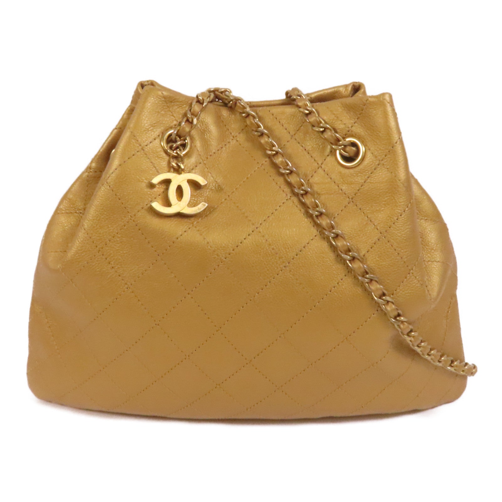 CHANEL 牛皮皮革Chain Shoulder金扣鏈帶肩背袋