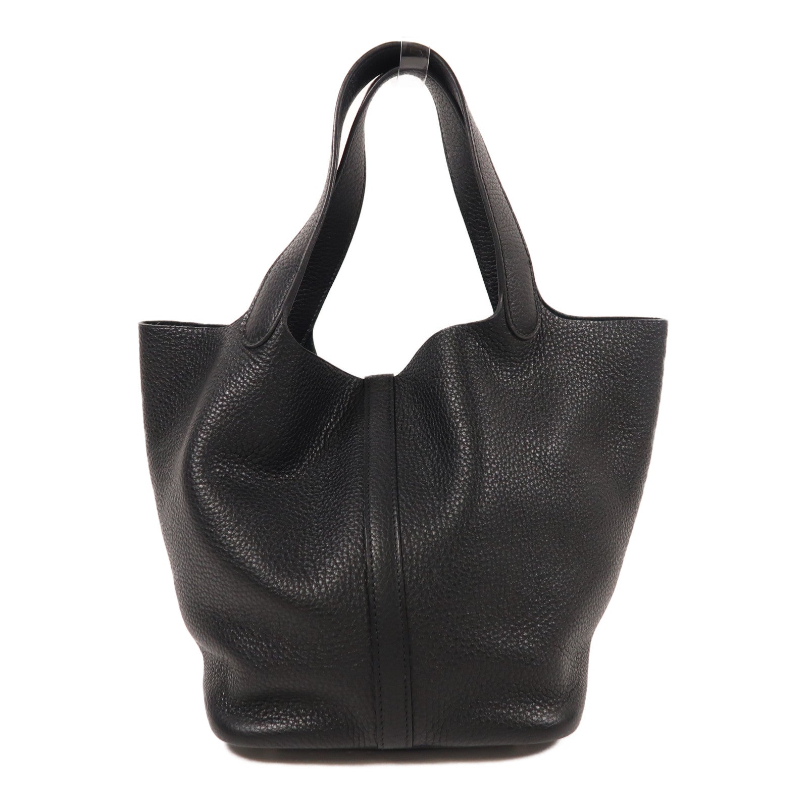 HERMES Clemence皮革Picotin MM銀扣手挽袋Noir