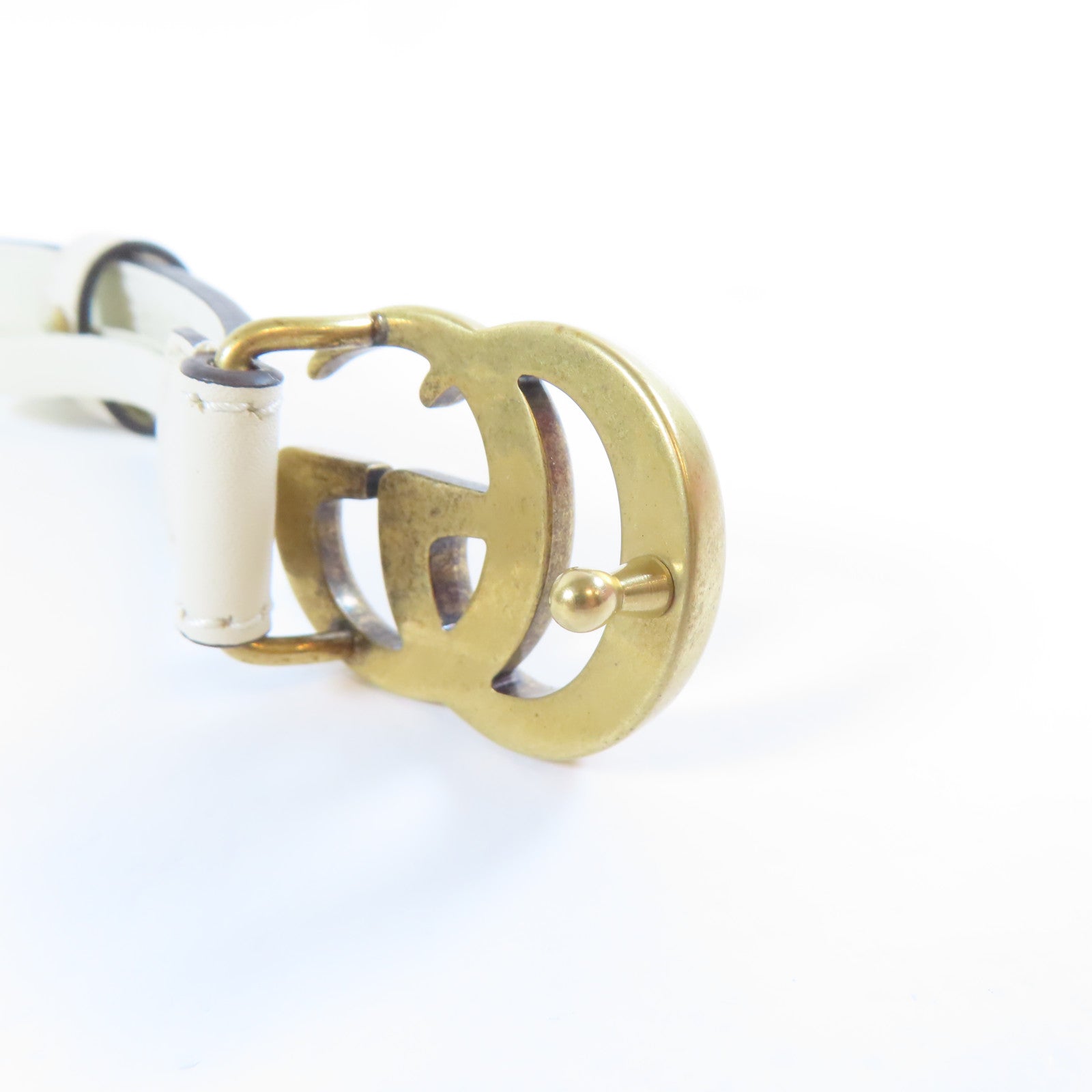 GUCCI 皮革Belt金扣皮帶白色