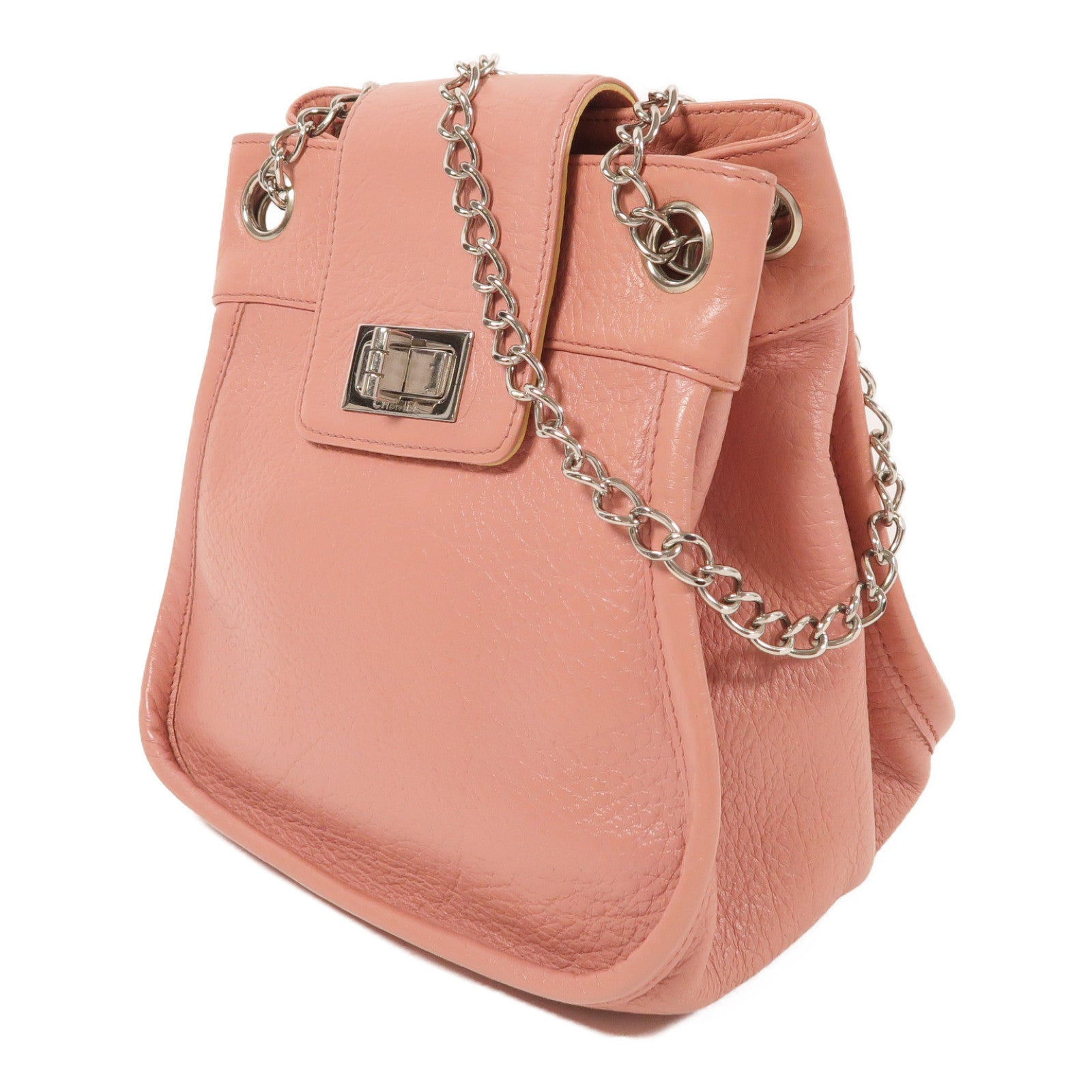 CHANEL CC SHW 2.55 Chain Shoulder Bag Calfskin Leather Pink