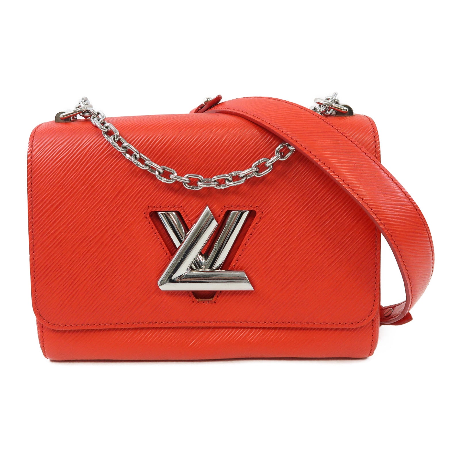 LOUIS VUITTON Epi皮革Twist MM銀扣鏈帶肩背袋紅色