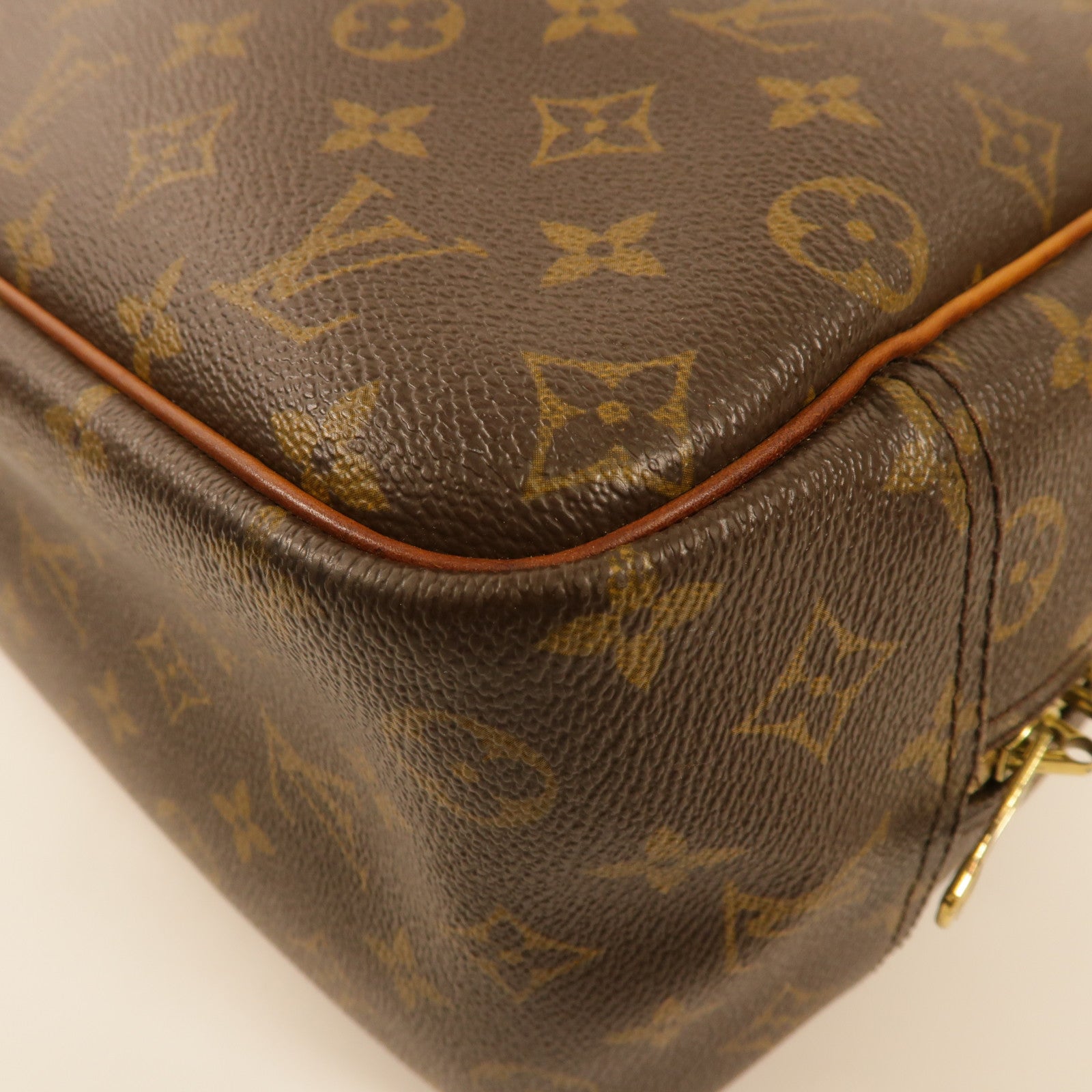 LOUIS VUITTON Monogram Deauville金扣手挽袋棕色