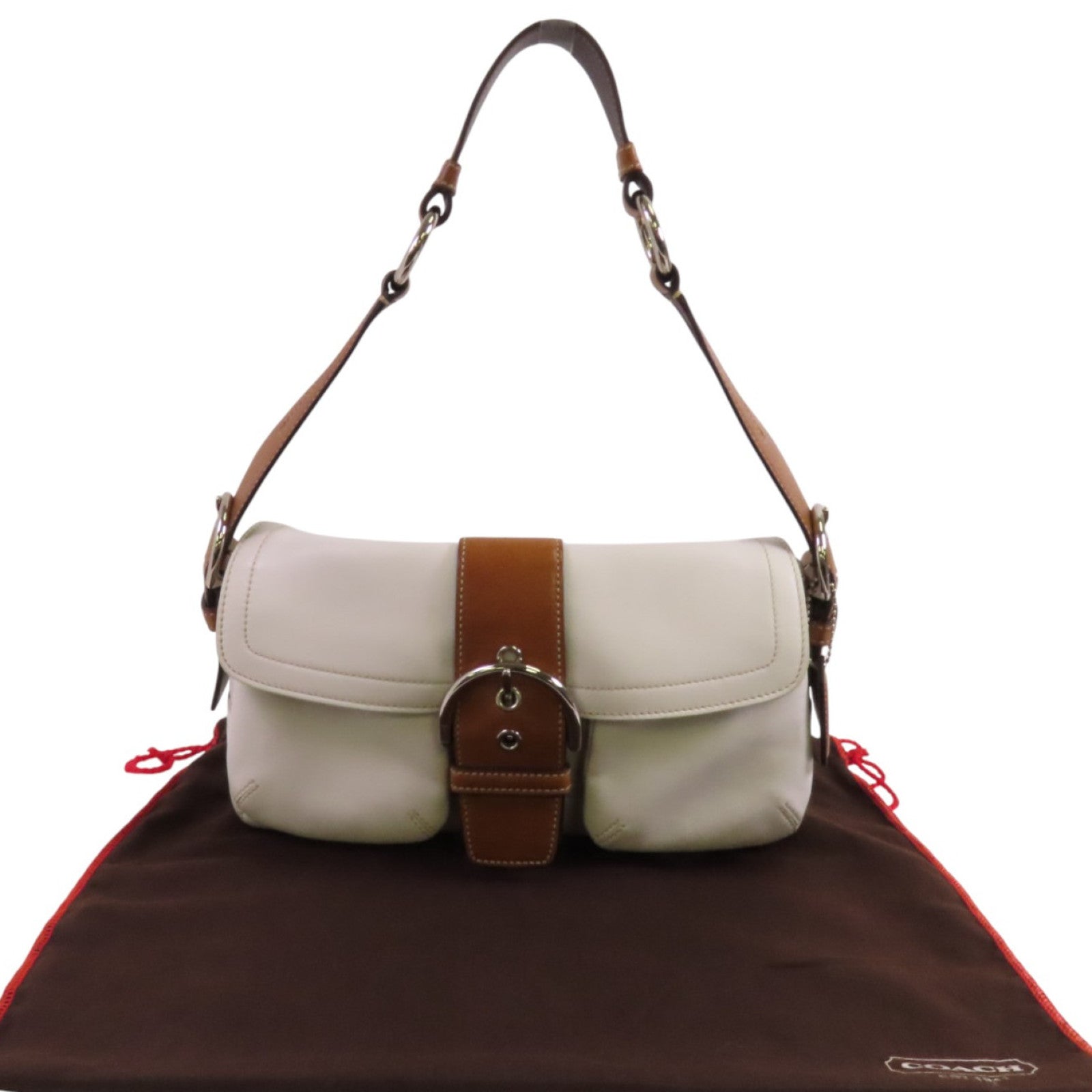 COACH 牛皮皮革Shoulder Bag銀扣肩背袋