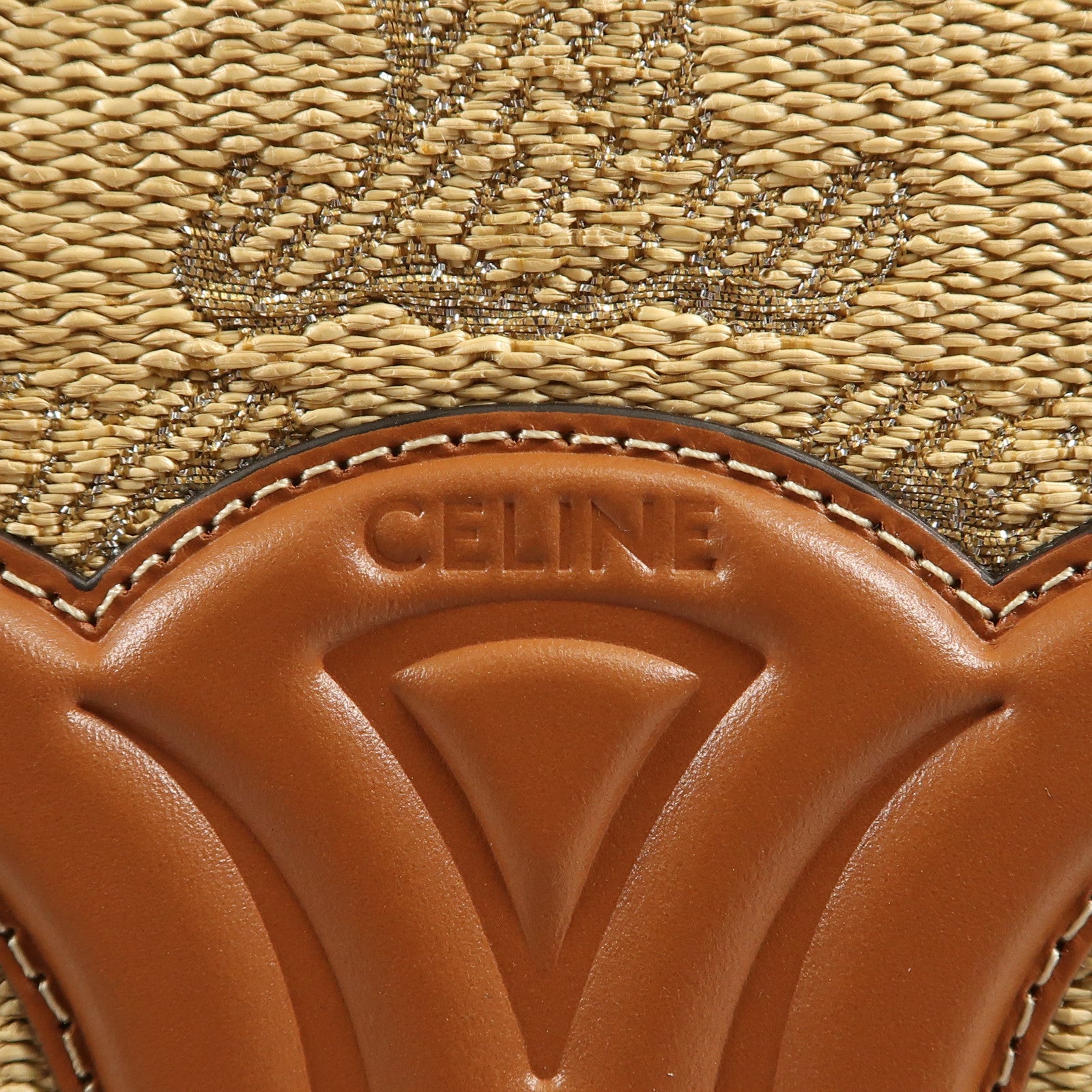 CELINE Raffia Bucket Cuir Triomphe金扣肩背袋