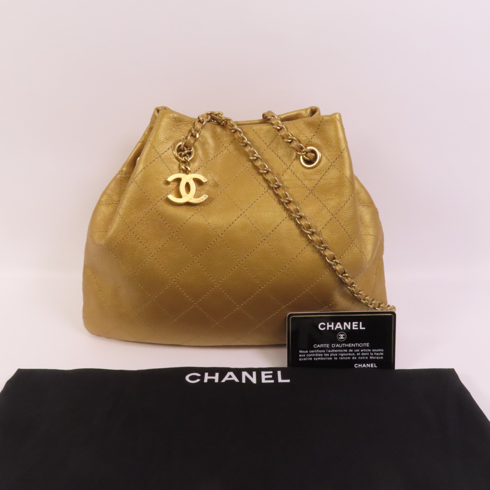 CHANEL 牛皮皮革Chain Shoulder金扣鏈帶肩背袋