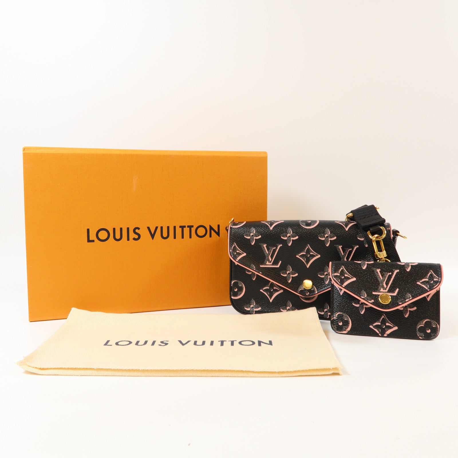 LOUIS VUITTON 【激減優惠】Monogram Felicie Strap & Go金扣肩背袋黑色/粉紅色