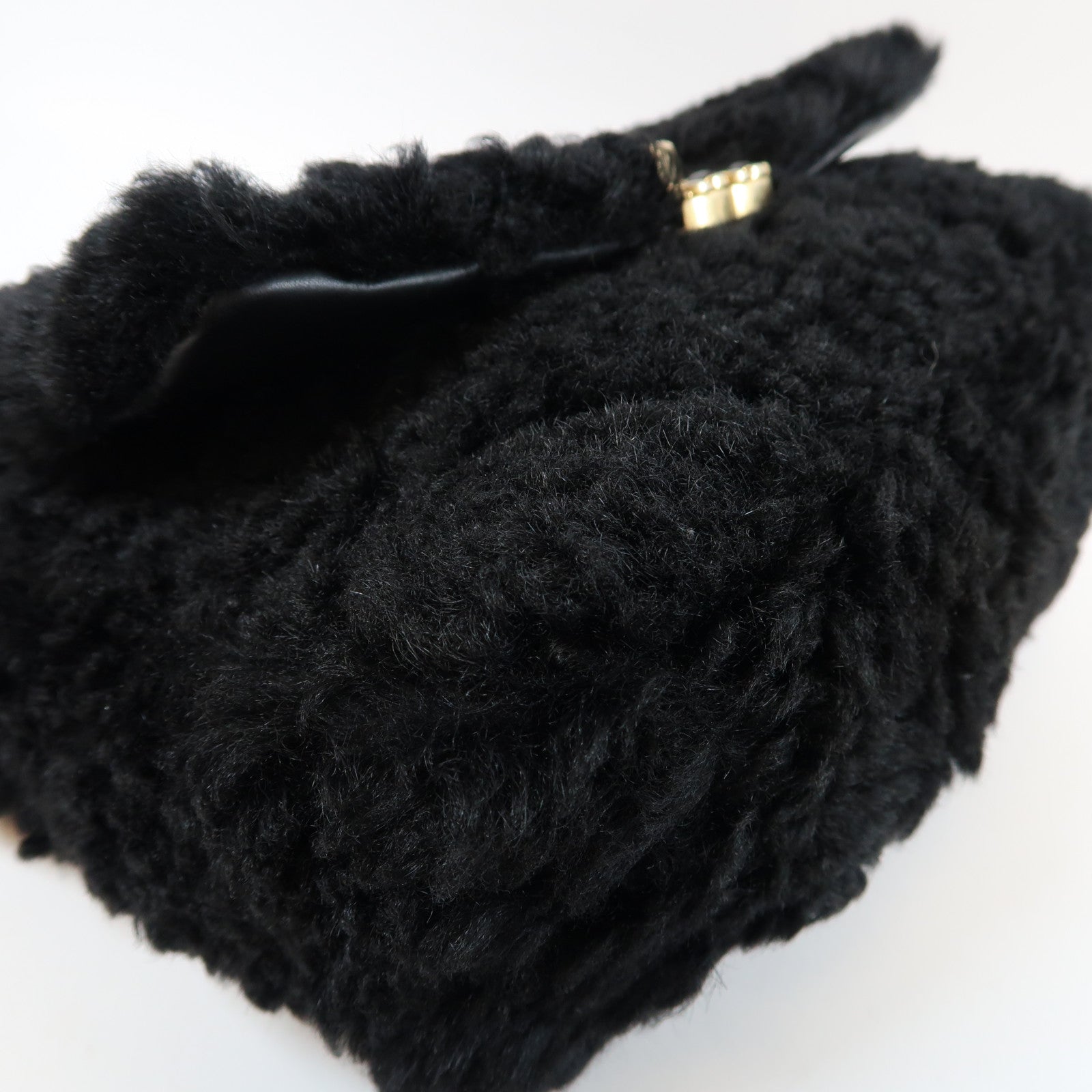 CHANEL 【激減優惠】毛茸2 Way Chain Shoulder Bag金扣鏈帶肩背袋黑色