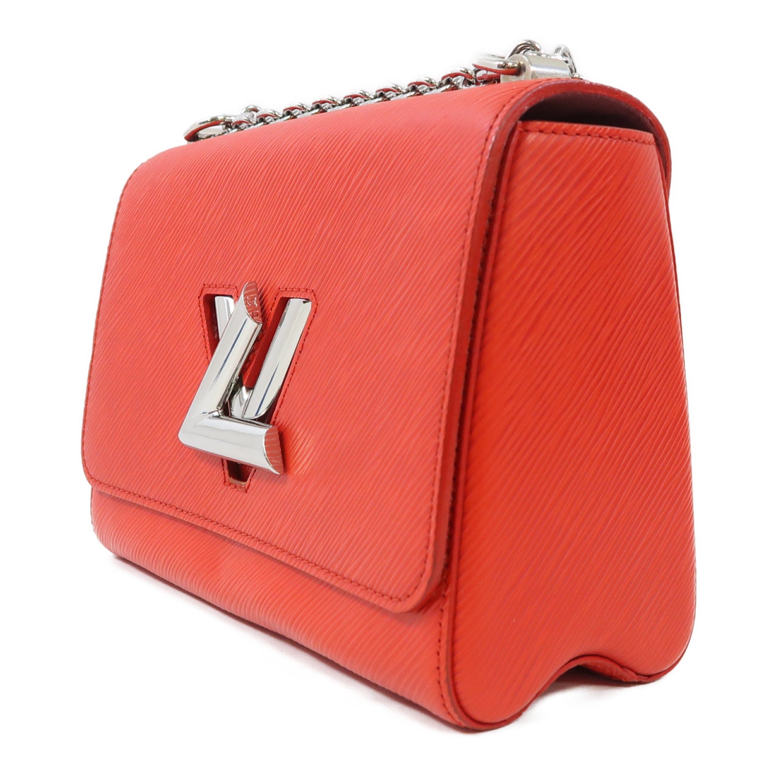 LOUIS VUITTON Epi皮革Twist MM銀扣鏈帶肩背袋紅色