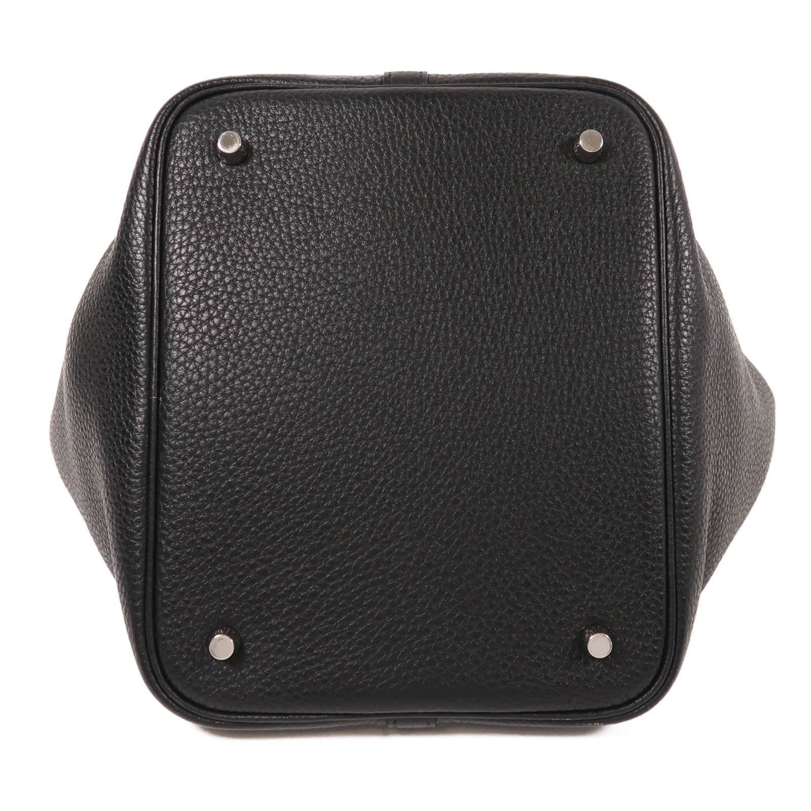 HERMES Clemence皮革Picotin MM銀扣手挽袋Noir