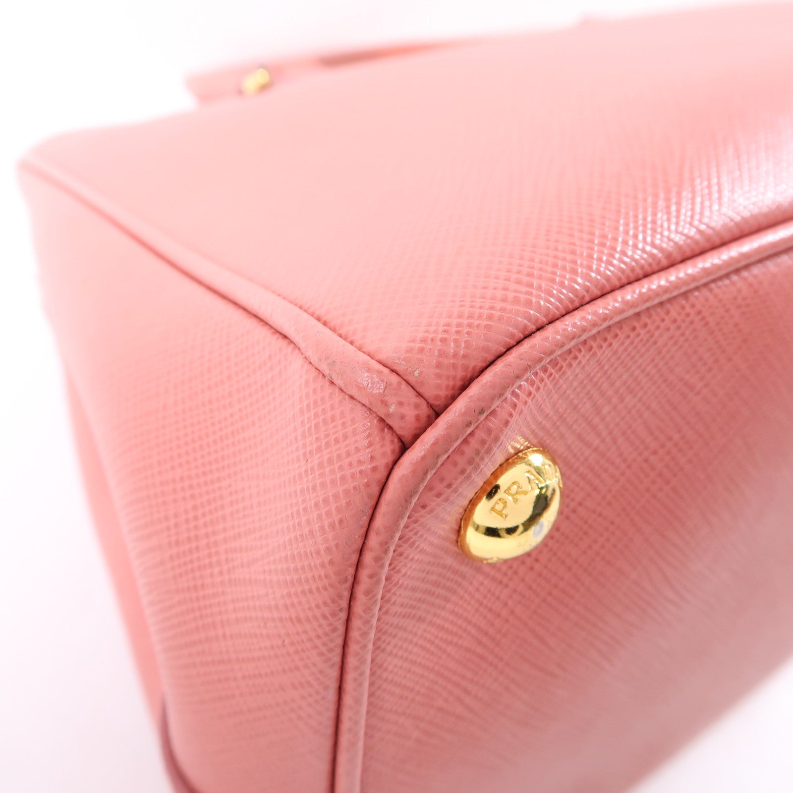 PRADA Saffiano皮革Galleria Medium金扣手挽肩背兩用袋粉紅色