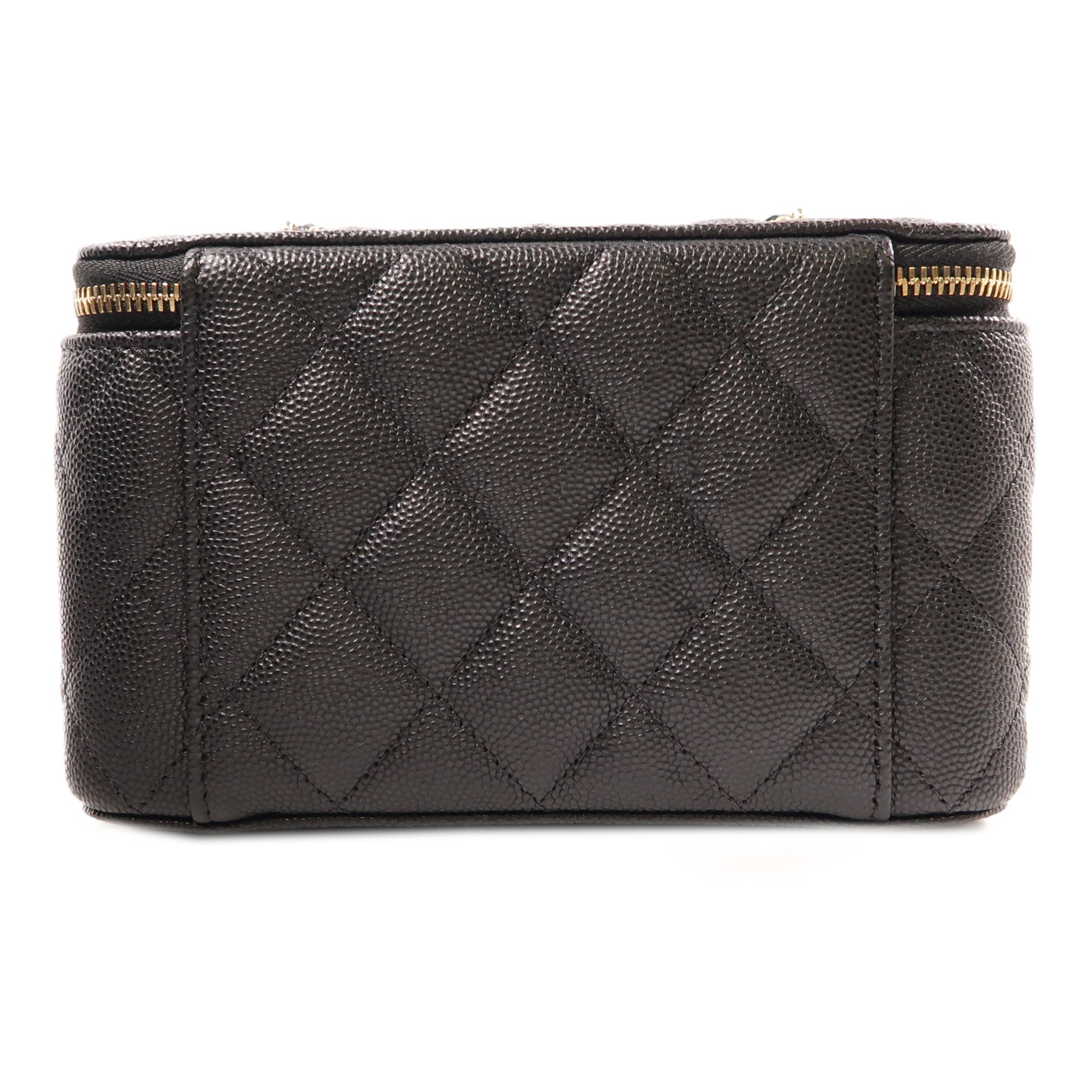 CHANEL 牛皮皮革Vanity Case金扣鏈帶肩背袋黑色