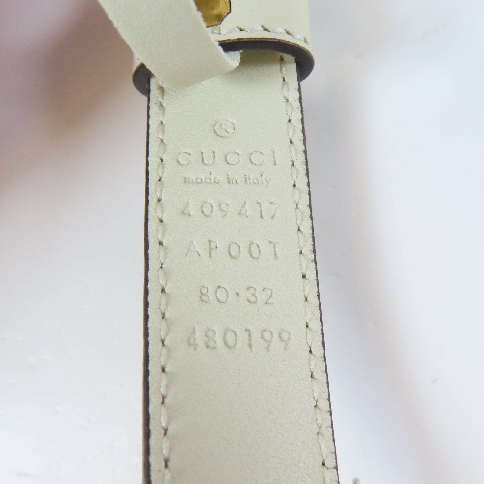 GUCCI 皮革Belt金扣皮帶白色