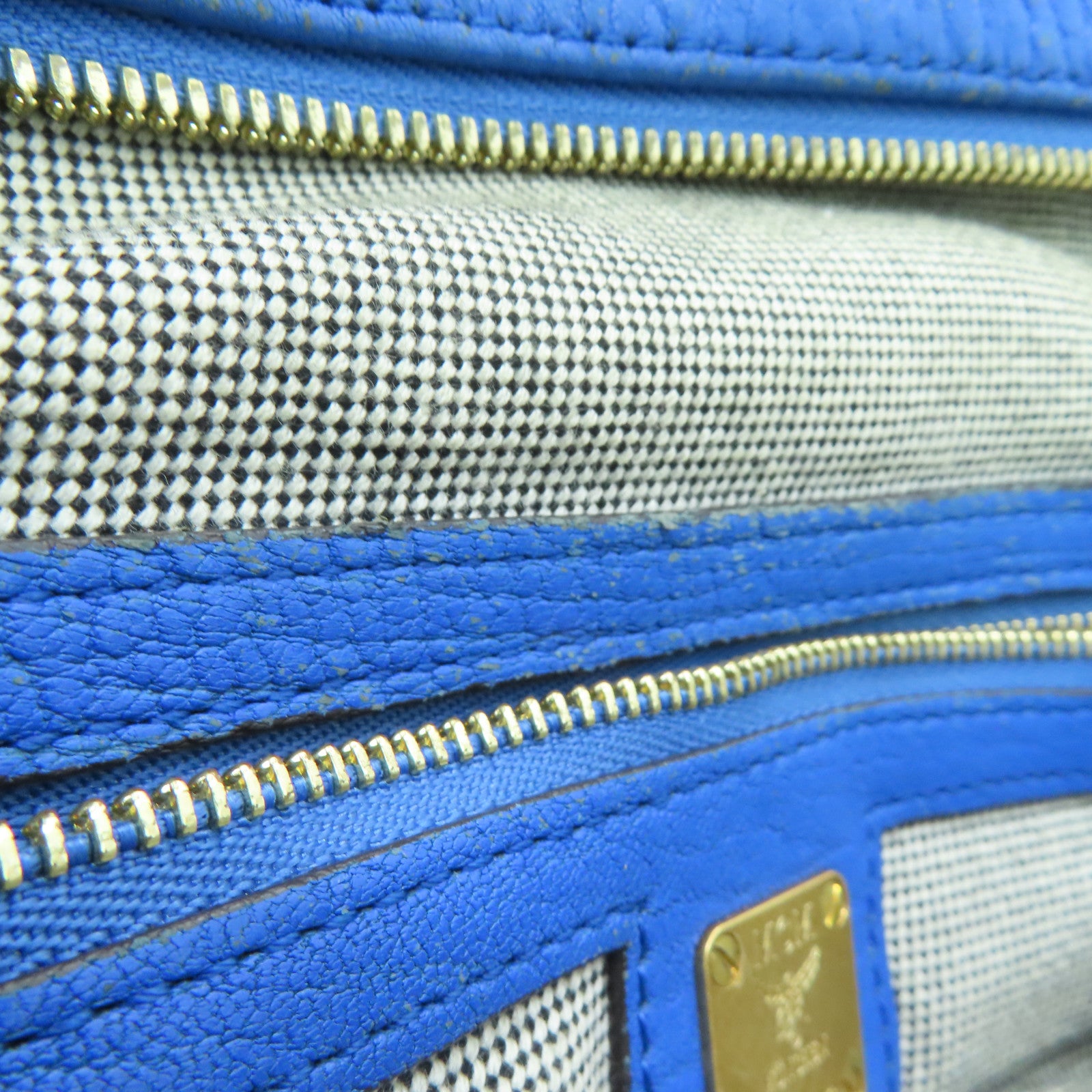 MCM Cowhide Leather 2way Shoulder Bag Gold Buckle Handle Shoulder Bag Blue