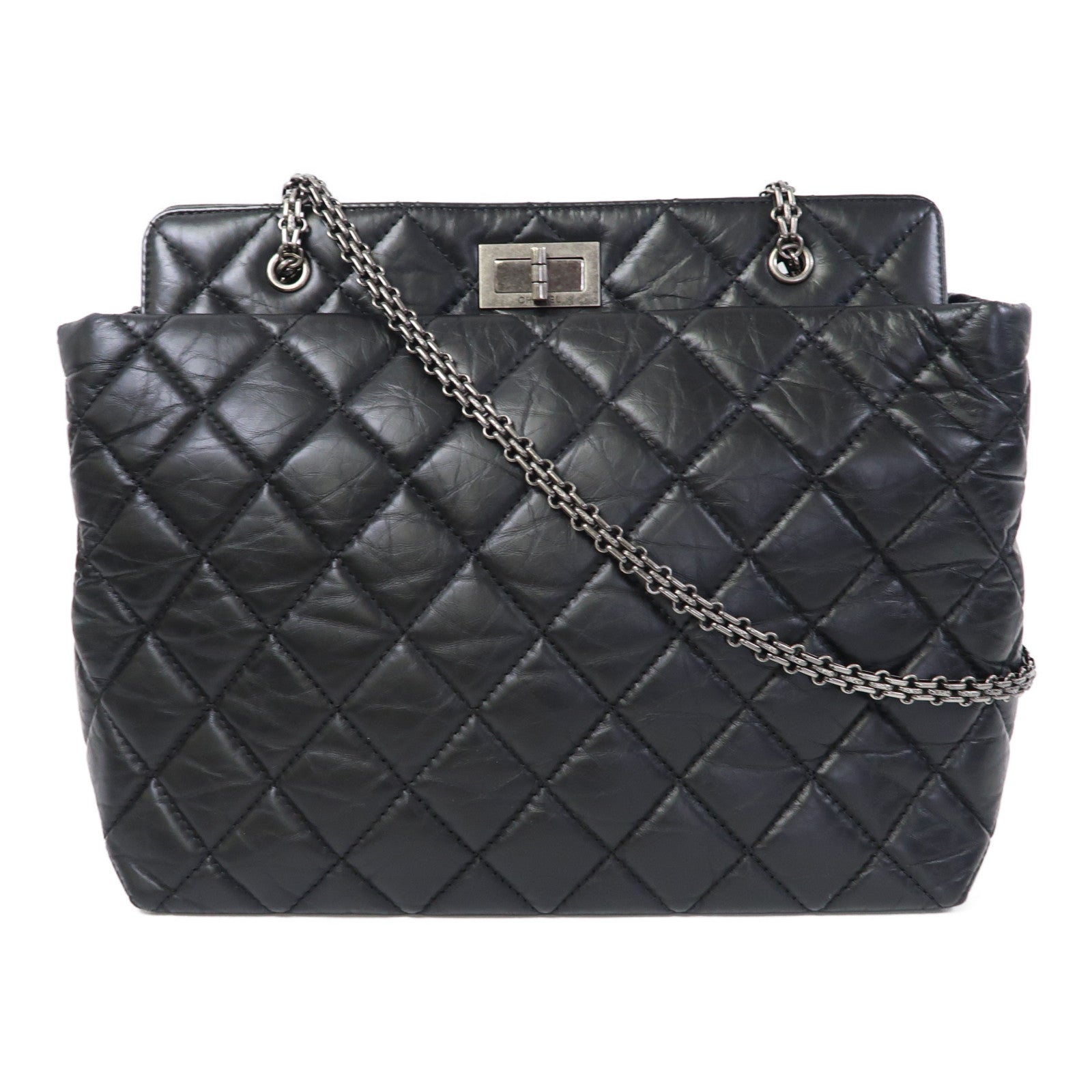 CHANEL 【激減優惠】菱格羊皮皮革Chain Shoulder銀扣鏈帶肩背袋黑色