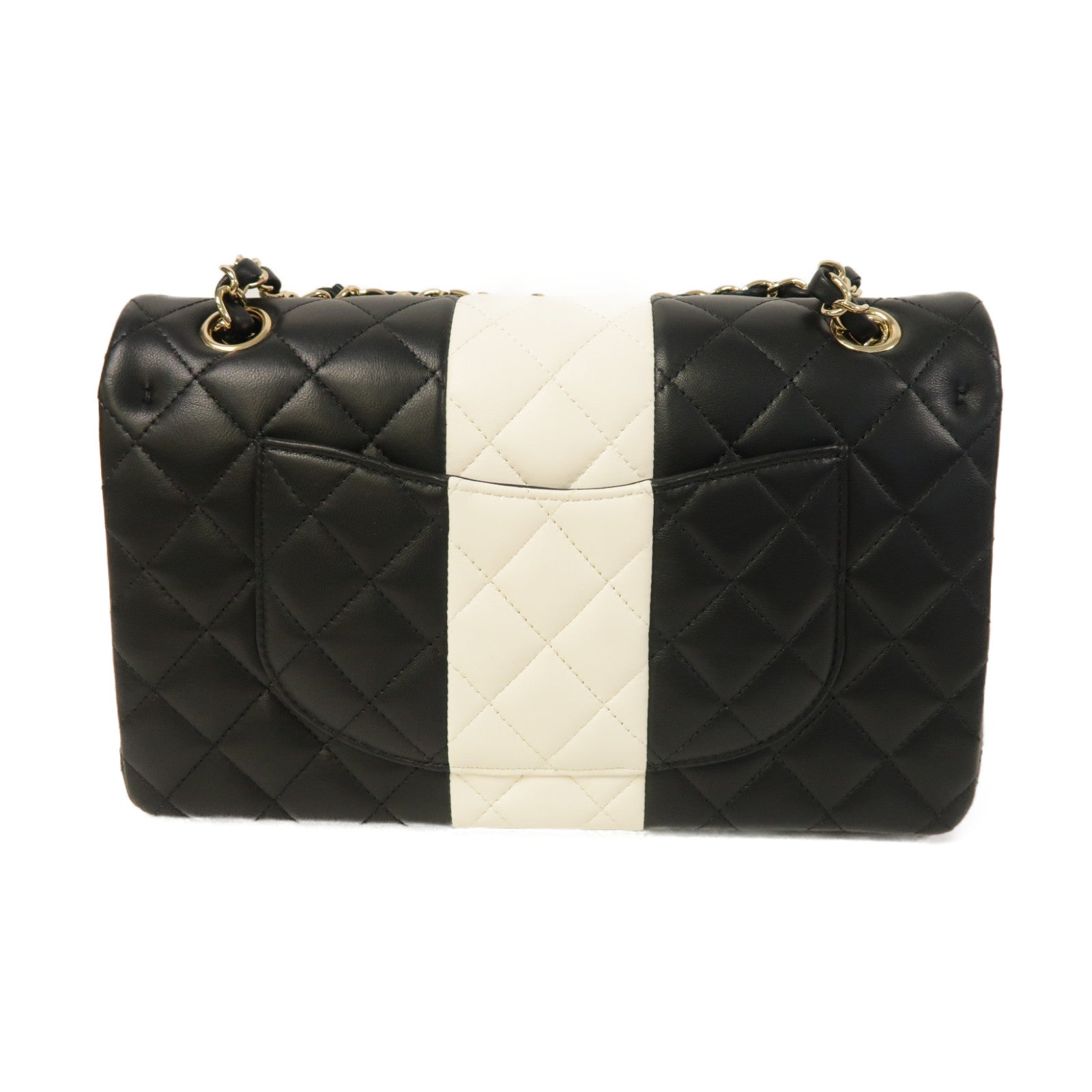 CHANEL 【激減優惠】菱格羊皮皮革Classic 25金扣鏈帶肩背袋黑色/白色