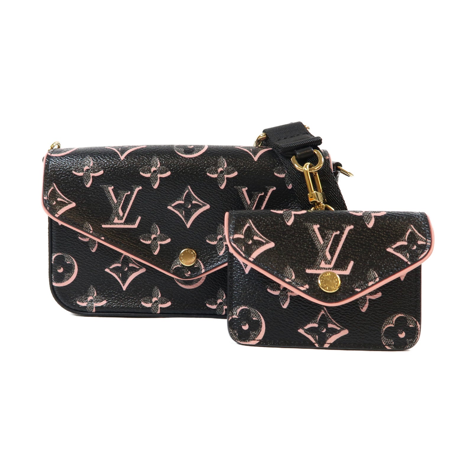 LOUIS VUITTON 【激減優惠】Monogram Felicie Strap & Go金扣肩背袋黑色/粉紅色