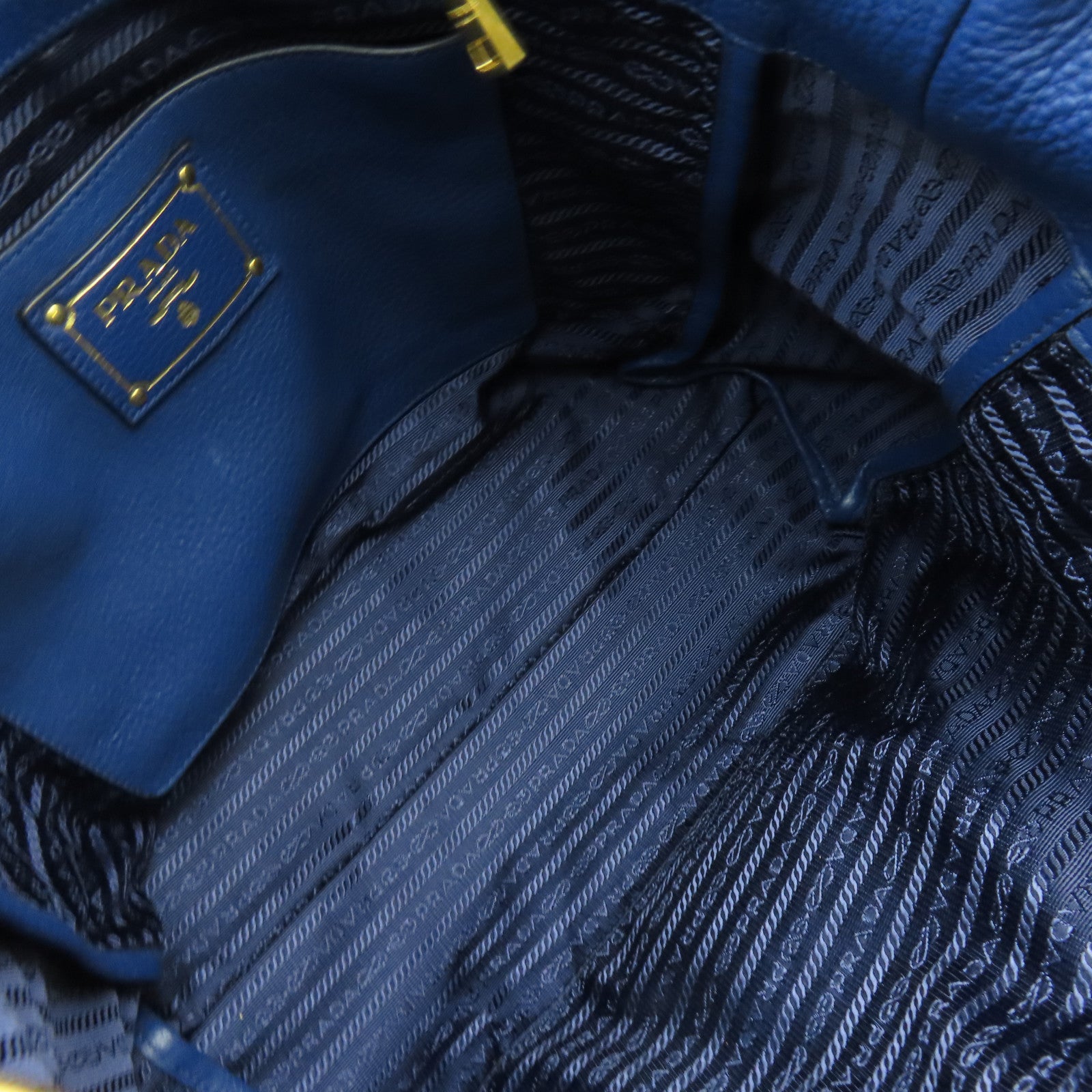 PRADA 【激減優惠】牛皮皮革2Way Shoulder Bag金扣手挽肩背兩用袋藍色