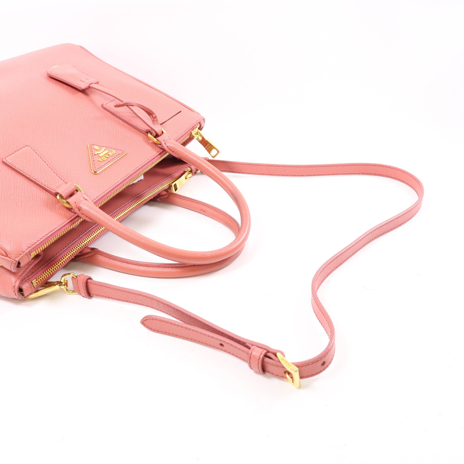 PRADA Saffiano皮革Galleria Medium金扣手挽肩背兩用袋粉紅色