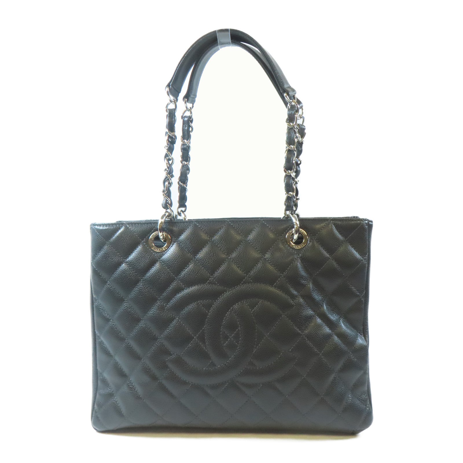 CHANEL 菱格Caviar皮革GST Grand Shopping Tote Bag銀扣肩背袋灰色