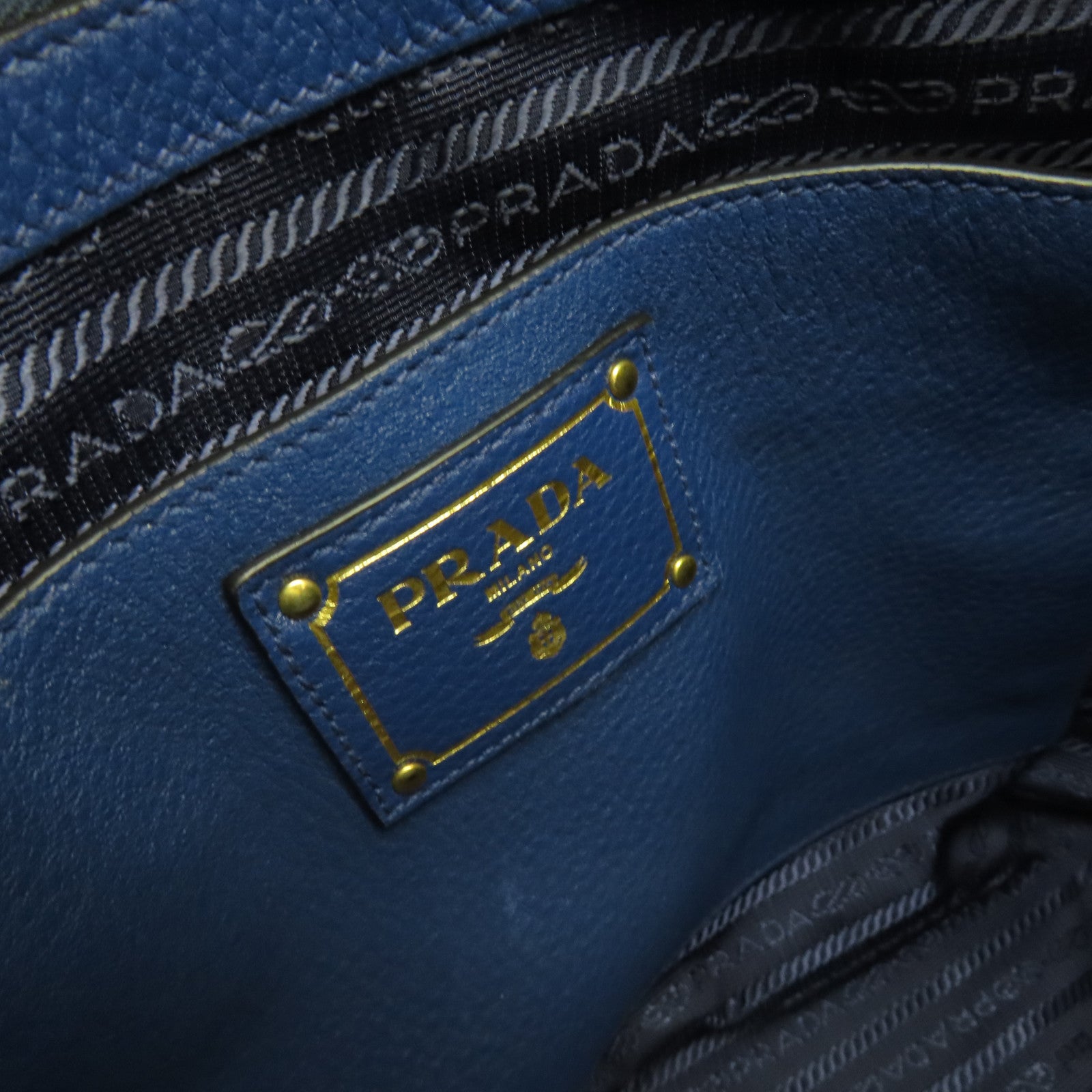 PRADA 【激減優惠】牛皮皮革2Way Shoulder Bag金扣手挽肩背兩用袋藍色