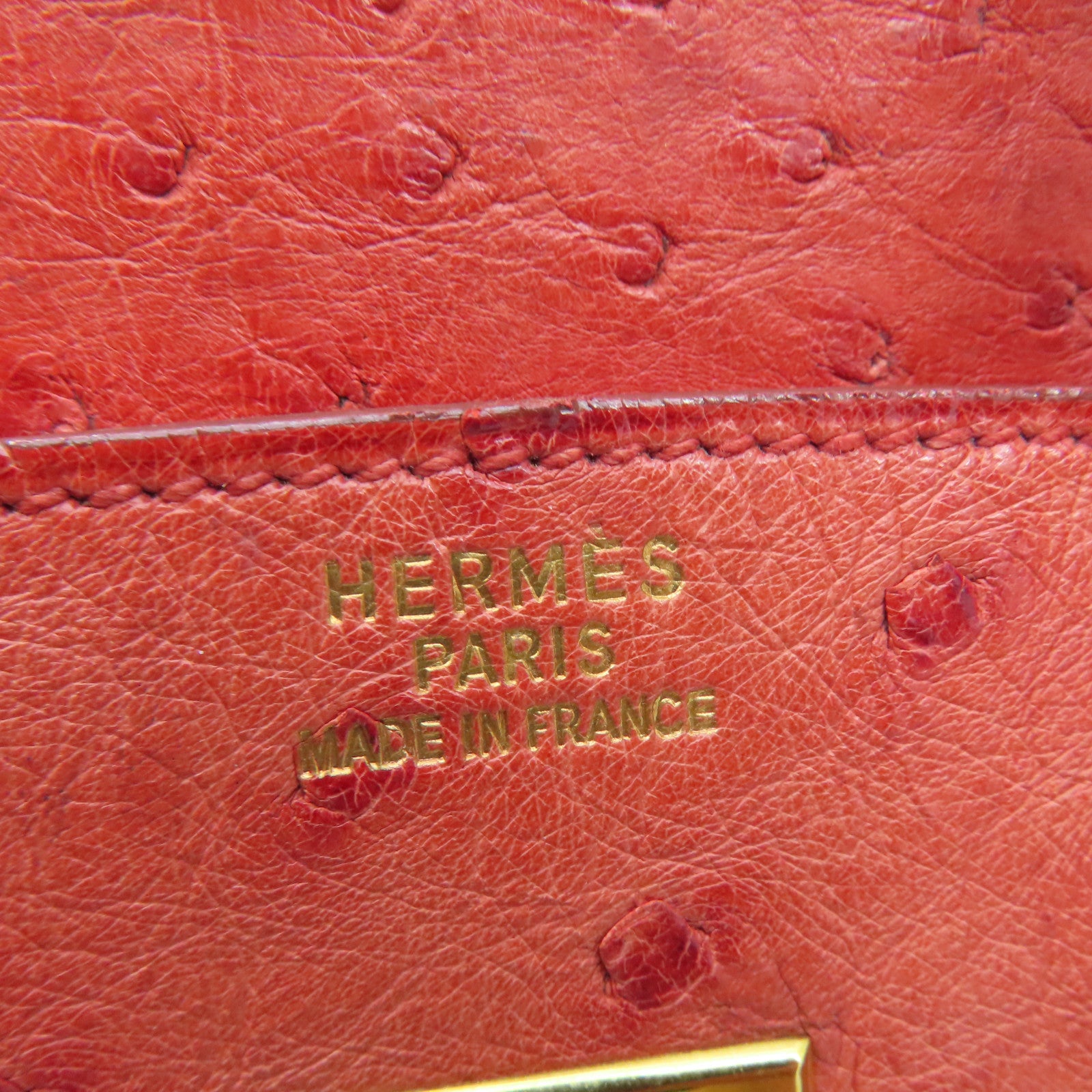 HERMES Ostrich Leather Birkin 35 Gold Buckle Hand Bag Ostrich Red