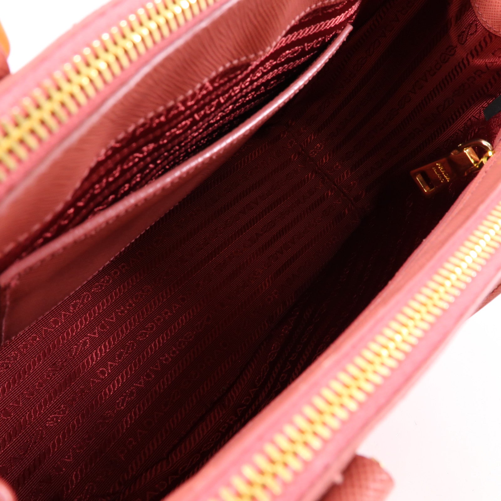 PRADA Saffiano皮革Galleria Medium金扣手挽肩背兩用袋粉紅色
