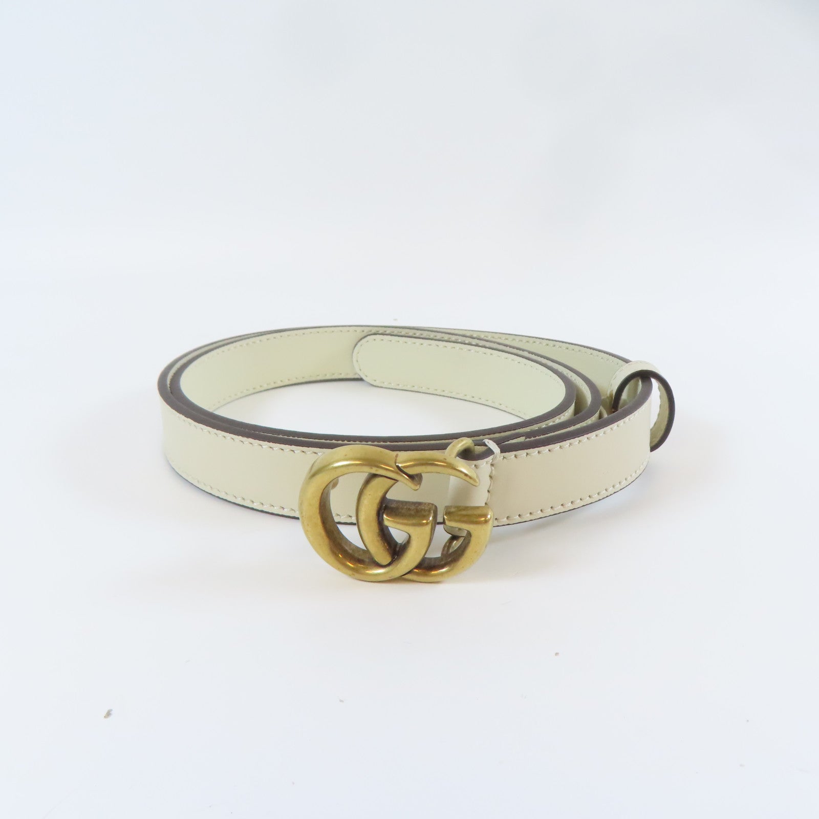 GUCCI 皮革Belt金扣皮帶白色