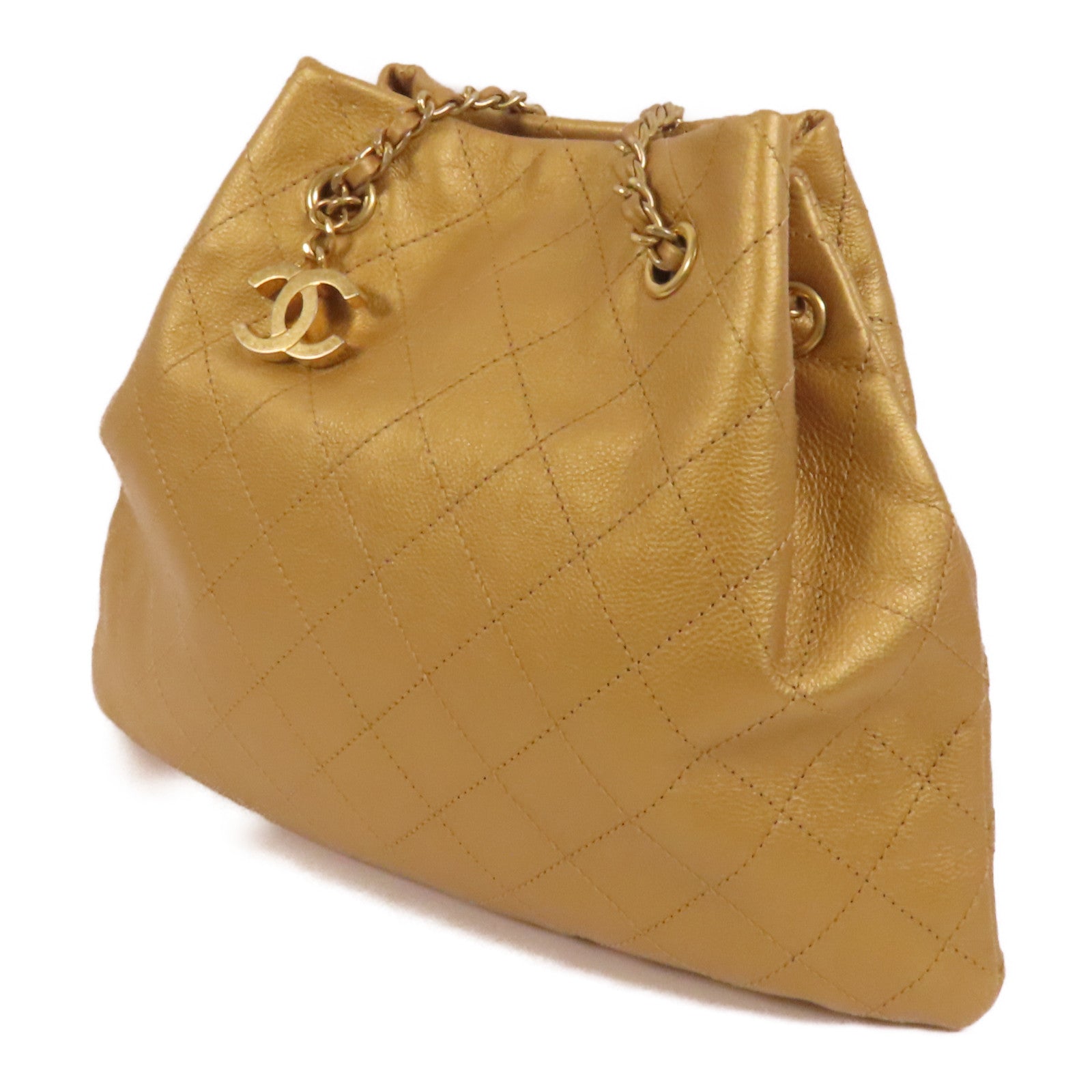 CHANEL 牛皮皮革Chain Shoulder金扣鏈帶肩背袋
