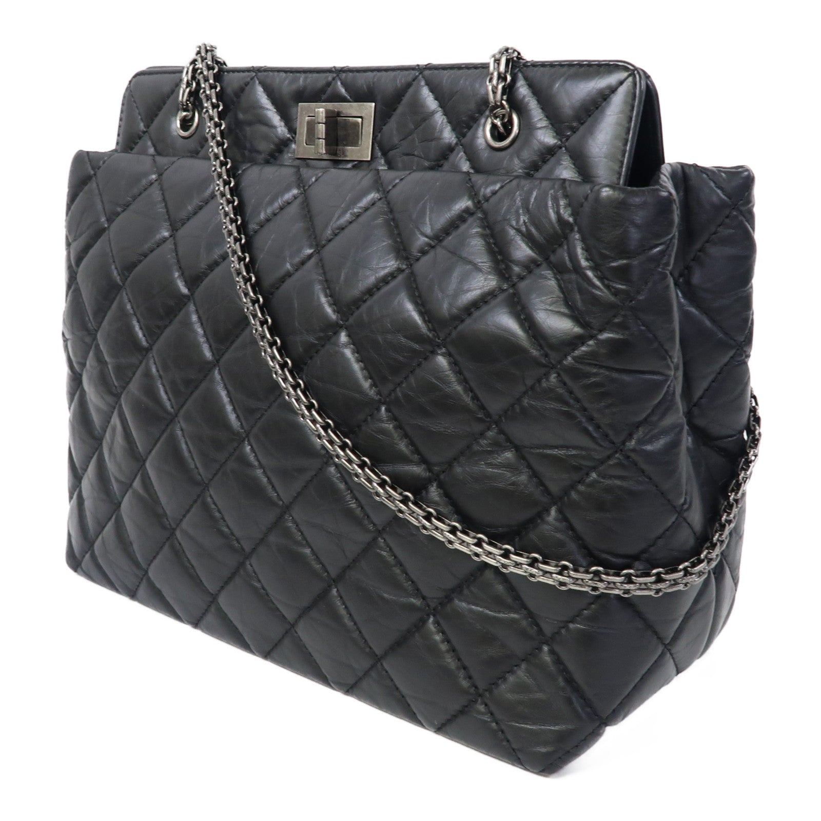 CHANEL 【激減優惠】菱格羊皮皮革Chain Shoulder銀扣鏈帶肩背袋黑色