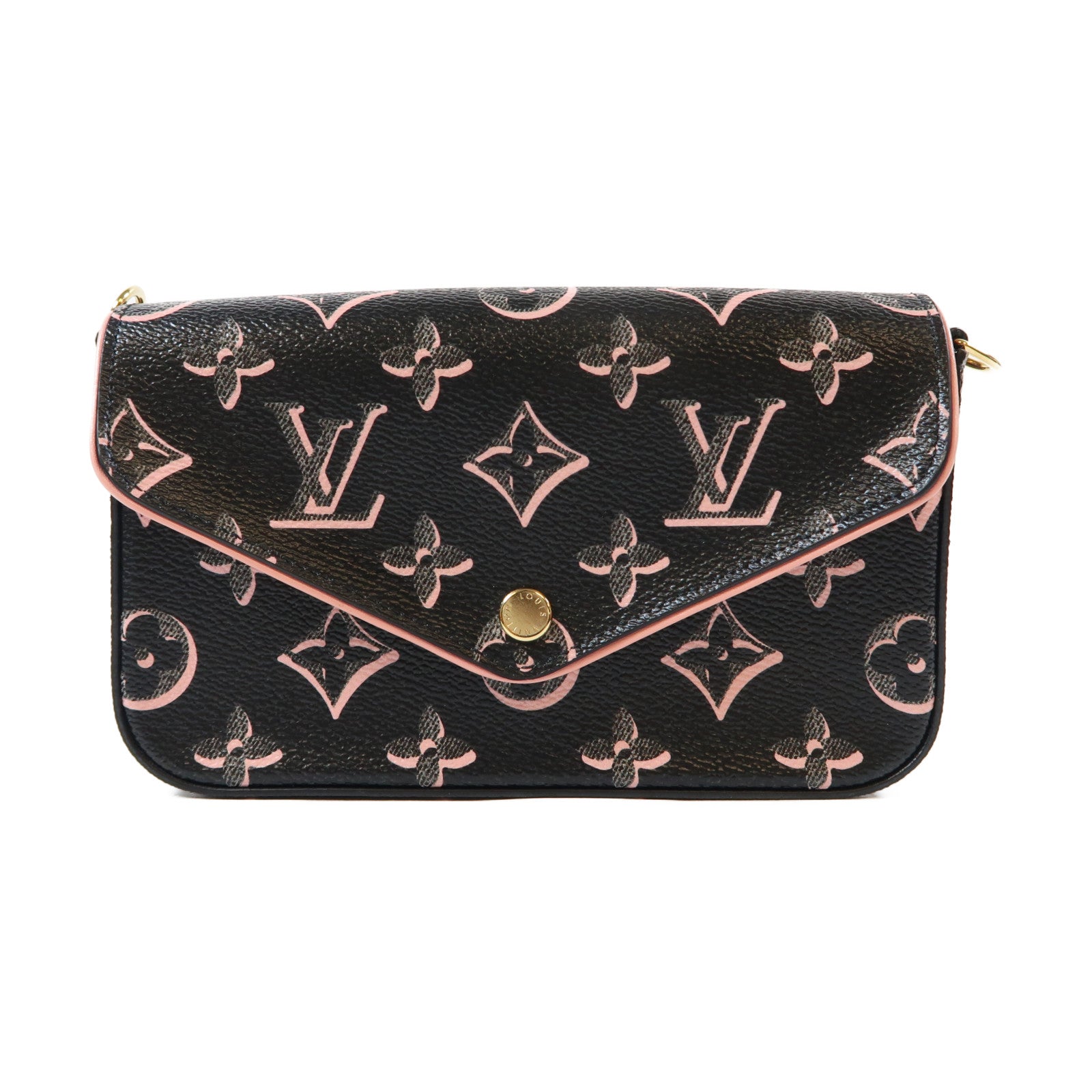 LOUIS VUITTON 【激減優惠】Monogram Felicie Strap & Go金扣肩背袋黑色/粉紅色