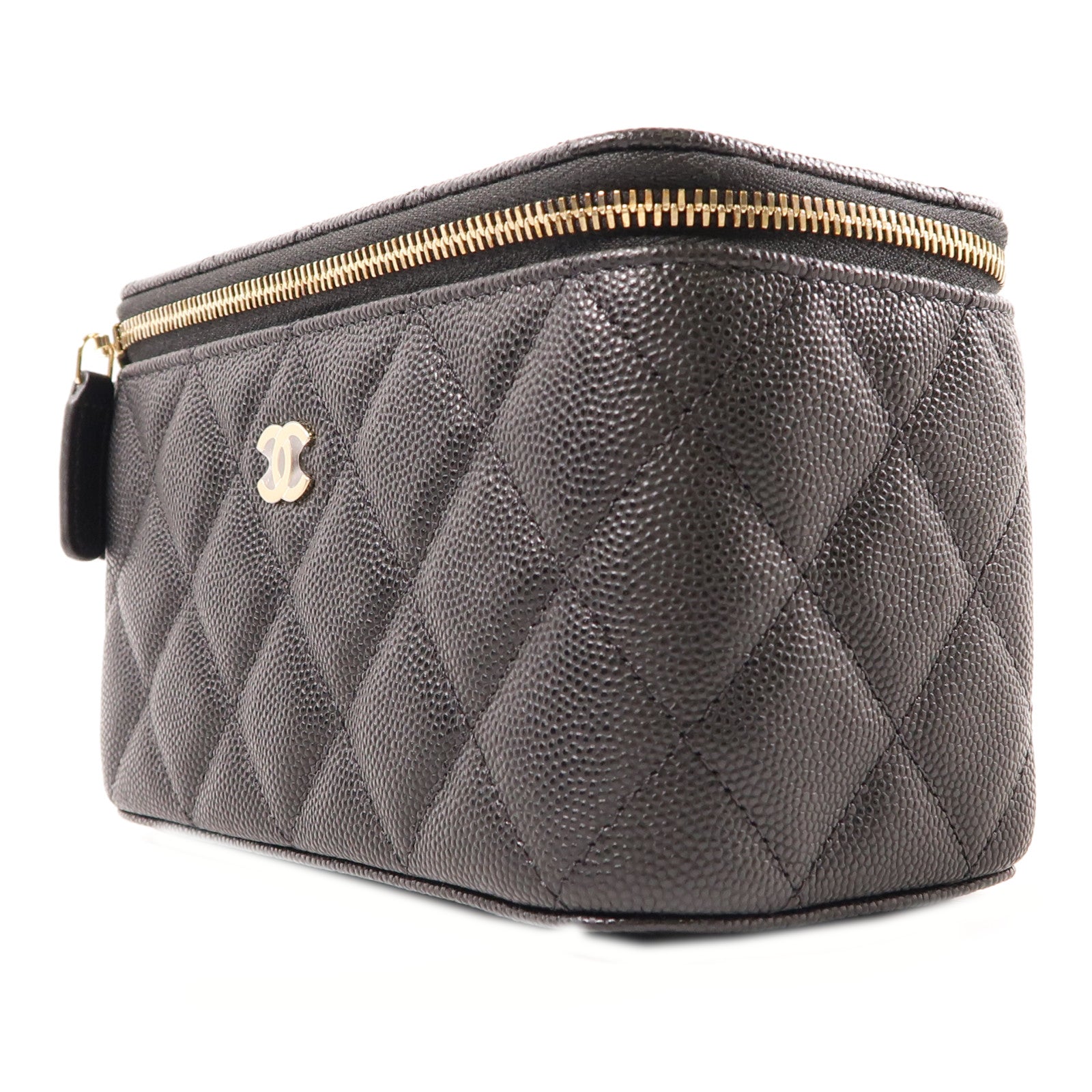 CHANEL 牛皮皮革Vanity Case金扣鏈帶肩背袋黑色
